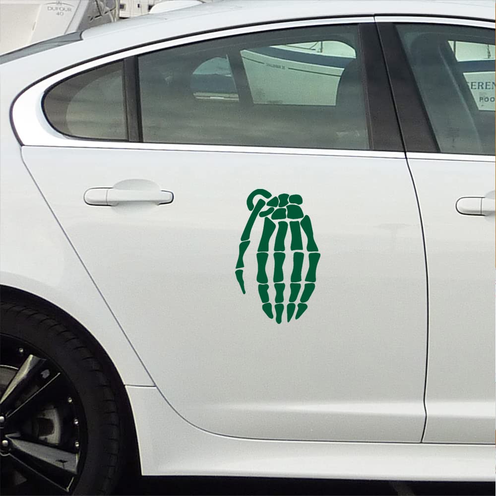 Premium Waterproof Vinyl Skeleton Grenade Glove Decal Stickers (Green, Set of 2) - Durable Adhesive for Laptop, Phone, Helmet, Car Window, Bumper, Mug, Cup, Door & Wall Decor - Perfect for Halloween, Cosplay, Gaming Setups & DIY Projects