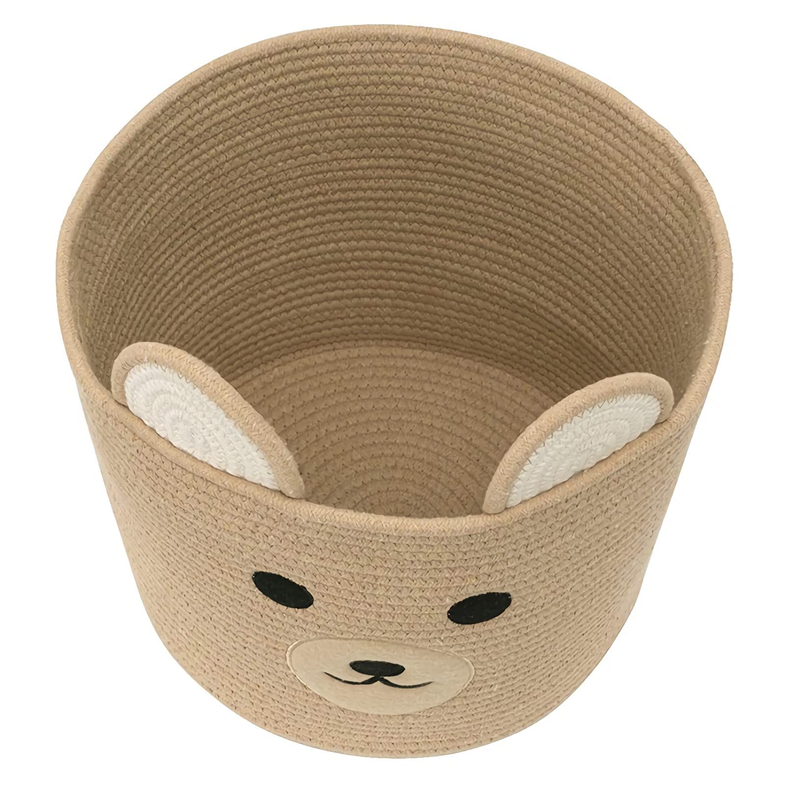 Bear Laundry Basket with Handles - Large Woven Storage Hamper for Clothes, Toys, Blankets & Pillows | Decorative Khaki Organizer for Living Room, Bedroom & Nursery | Perfect for Laundry, Toy Storage & Home Organization