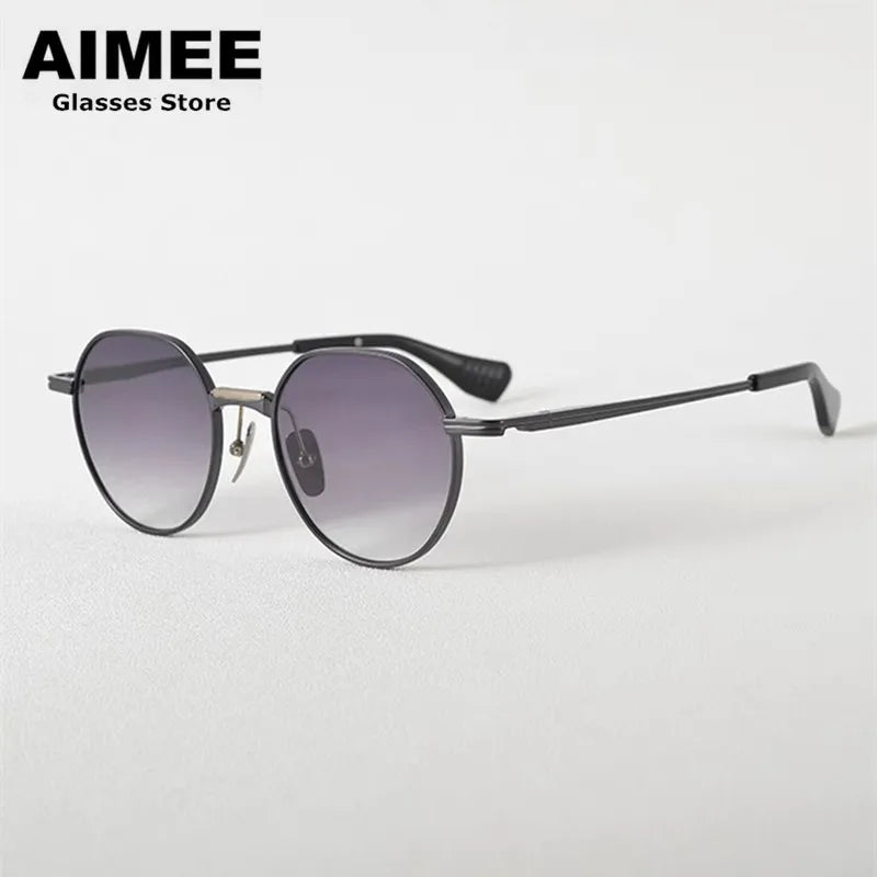 Aimee Unisex Full Rim Flat Top Round Titanium Sunglasses 19150 - Lightweight Polarized UV Protection Eyewear for Men & Women | Perfect for Driving, Outdoor Sports & Fashion Accessories