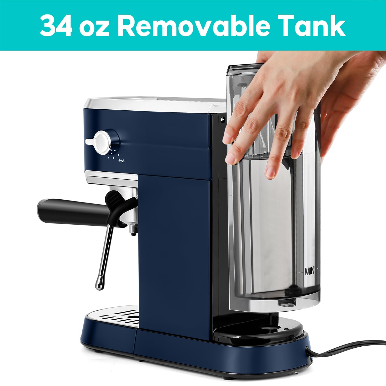 CASABREWS 20 Bar Professional Espresso Machine with Milk Frother Steam Wand, 34oz Removable Water Tank - Compact Home & Office Coffee Maker for Latte, Cappuccino (Sapphire Blue) - Perfect for Breakfast, Afternoon Coffee Break & Entertaining Guests