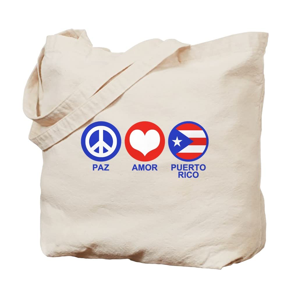 Paz Amor Puerto Rico Tote Bag - Natural Canvas Reusable Shopping Bag for Groceries, Beach & Travel | Eco-Friendly & Durable