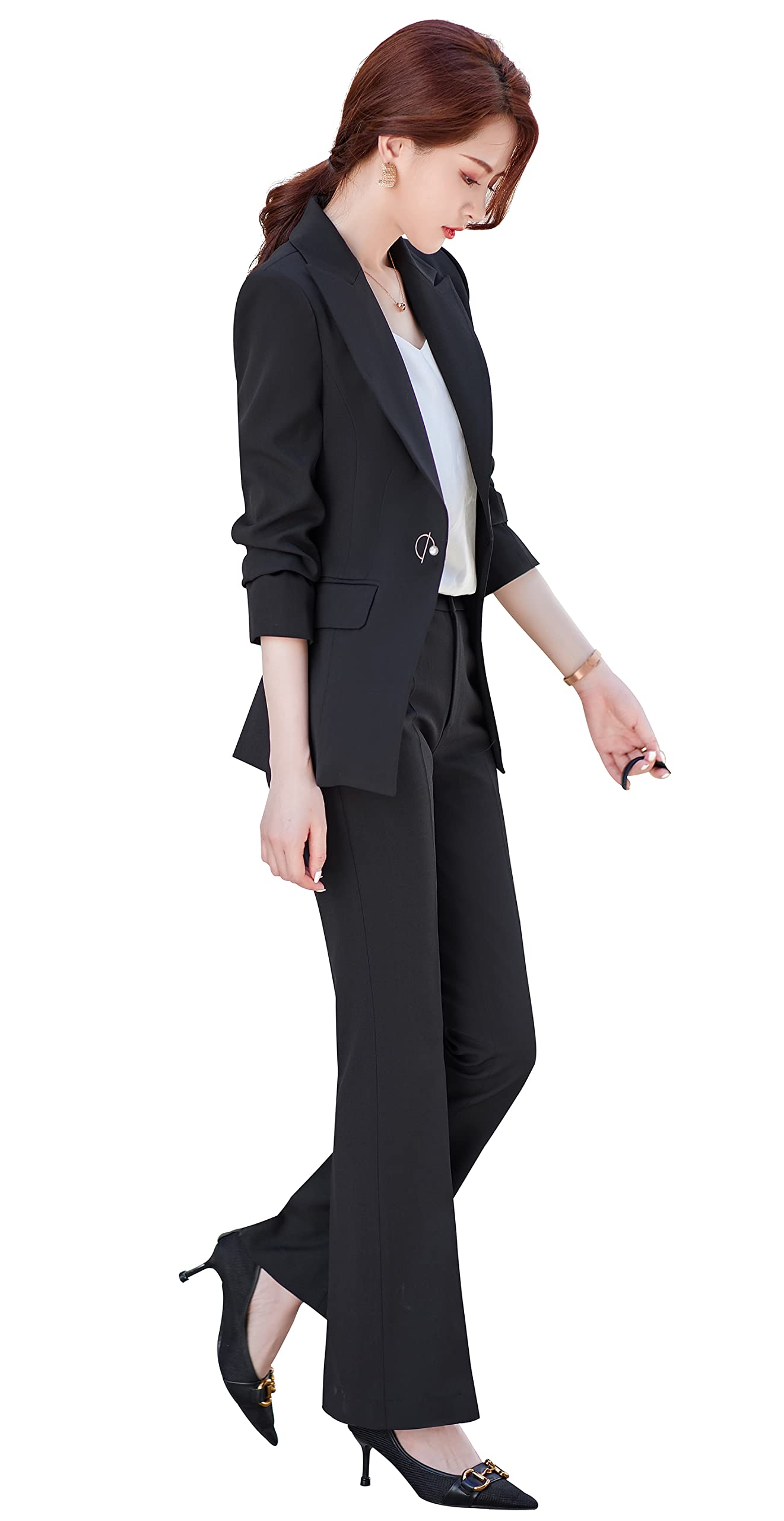 SUSIELADY Women's 2-Piece Blazer Suit Set - Solid Color Work Pantsuit for Business Office & Casual Wear | Professional Outfit for Women | Perfect for Meetings, Interviews, and Office Events