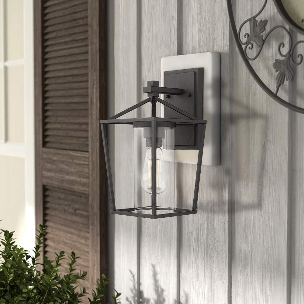 Emliviar 2 Pack Outdoor Porch Lights - Black Wall Mount Light Fixtures with Clear Glass for Patio, Garden & Entryway (Model 20065B1-2PK) - Perfect for Front Door, Backyard & Deck Lighting