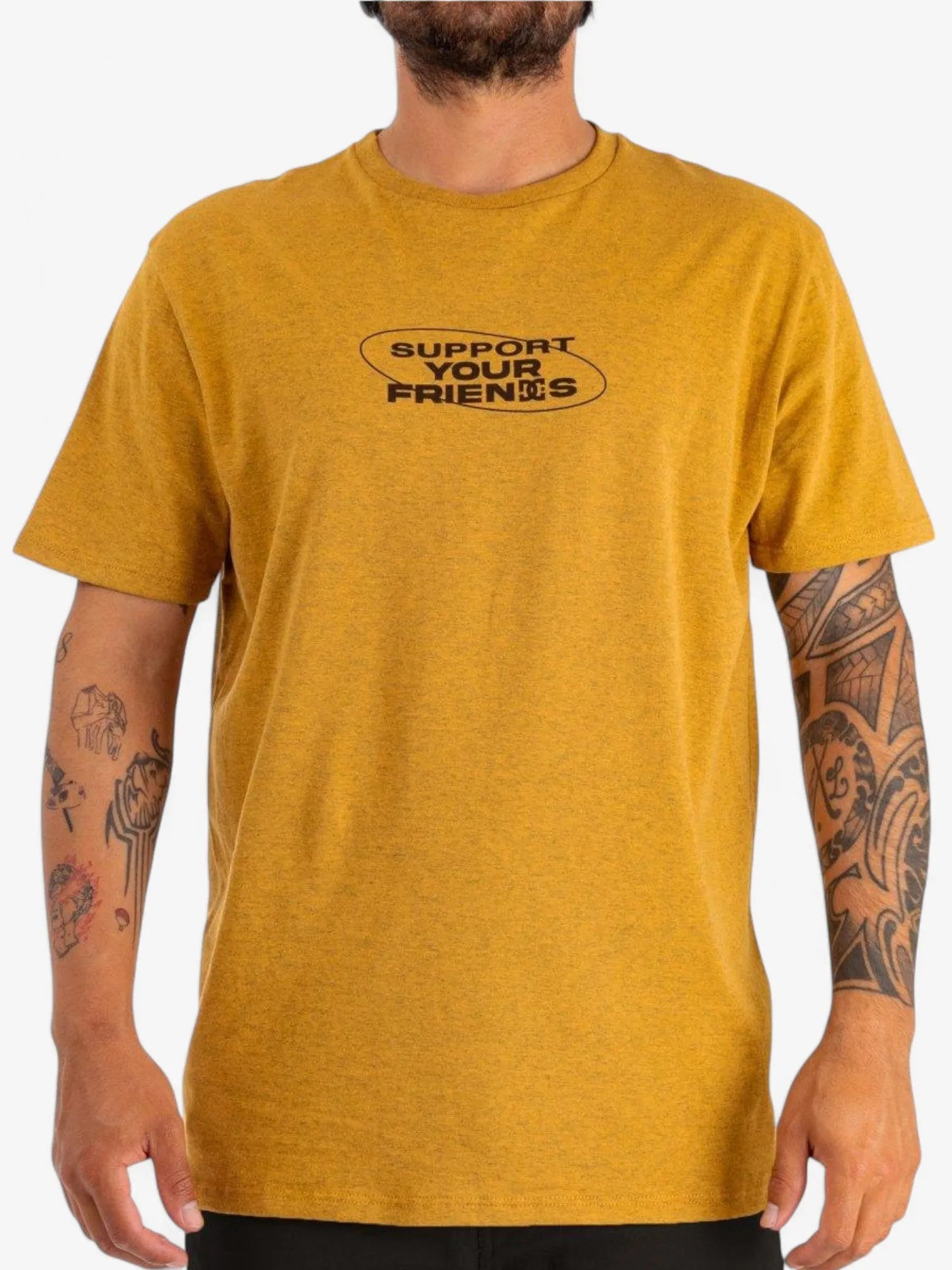 DC Friends Graphic T-Shirt - Mustard Yellow Cotton Tee for Men & Women | Casual Wear, Fan Merch, Pop Culture Fashion