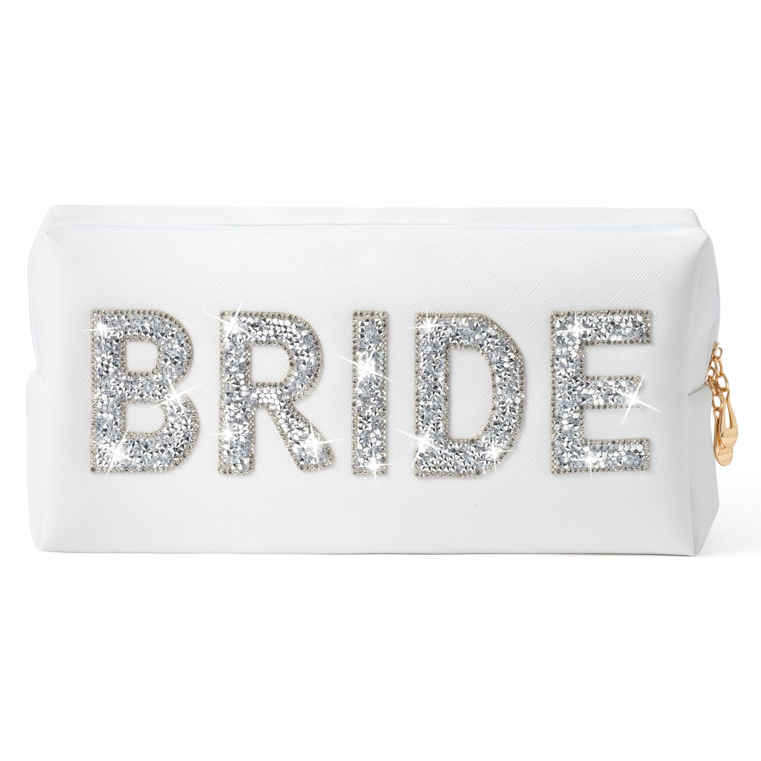Bride Cosmetic Toiletry Bag - Large Capacity Wedding Makeup Organizer with Rhinestone Decor, Travel Toiletry Case for Bridal Shower, Bachelorette Party & Honeymoon (Perfect for Wedding Travel & Bridesmaid Gifts)