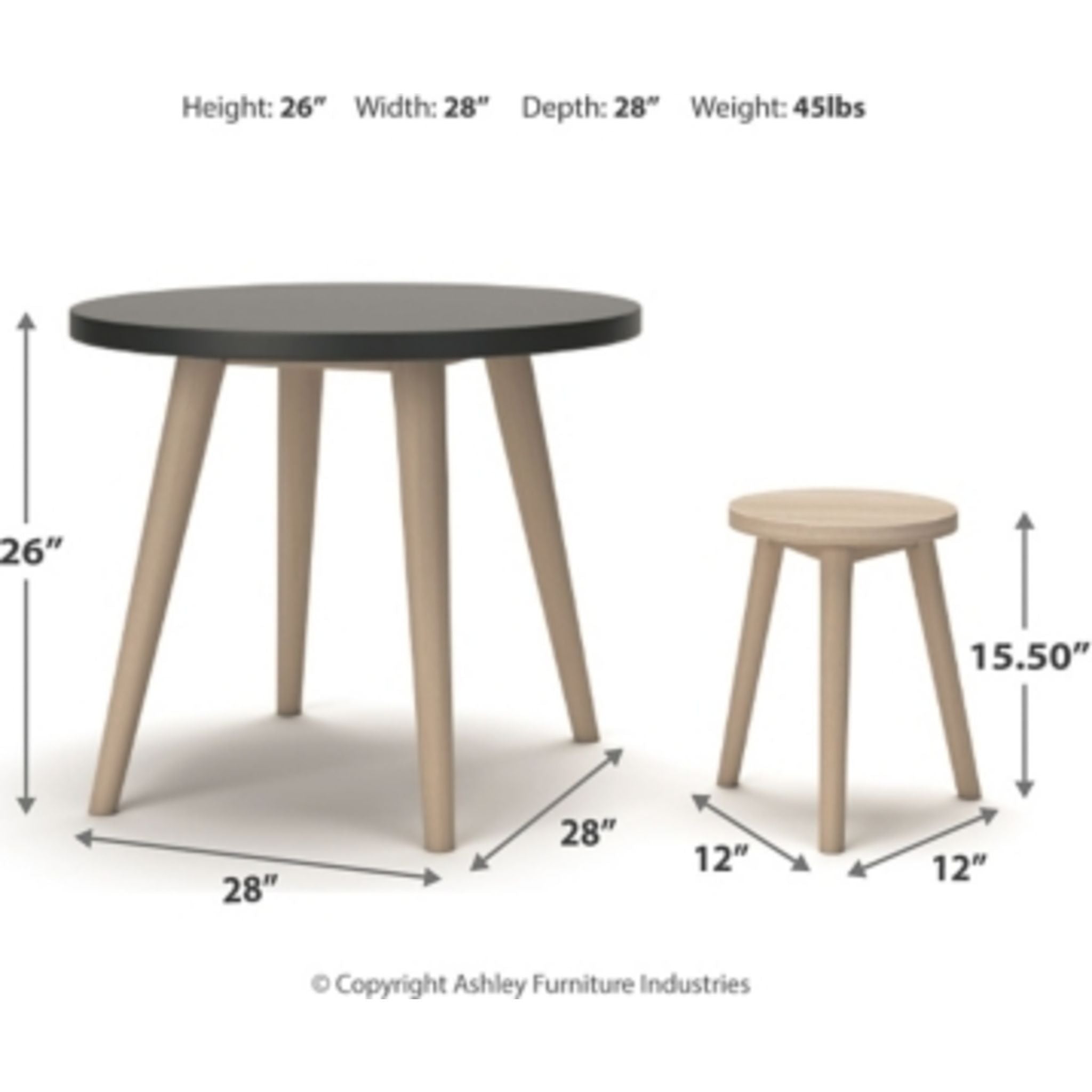 Blariden Kids Table and Chairs Set - Black/Natural Wood - Perfect for Playroom, Classroom, and Toddler Activities
