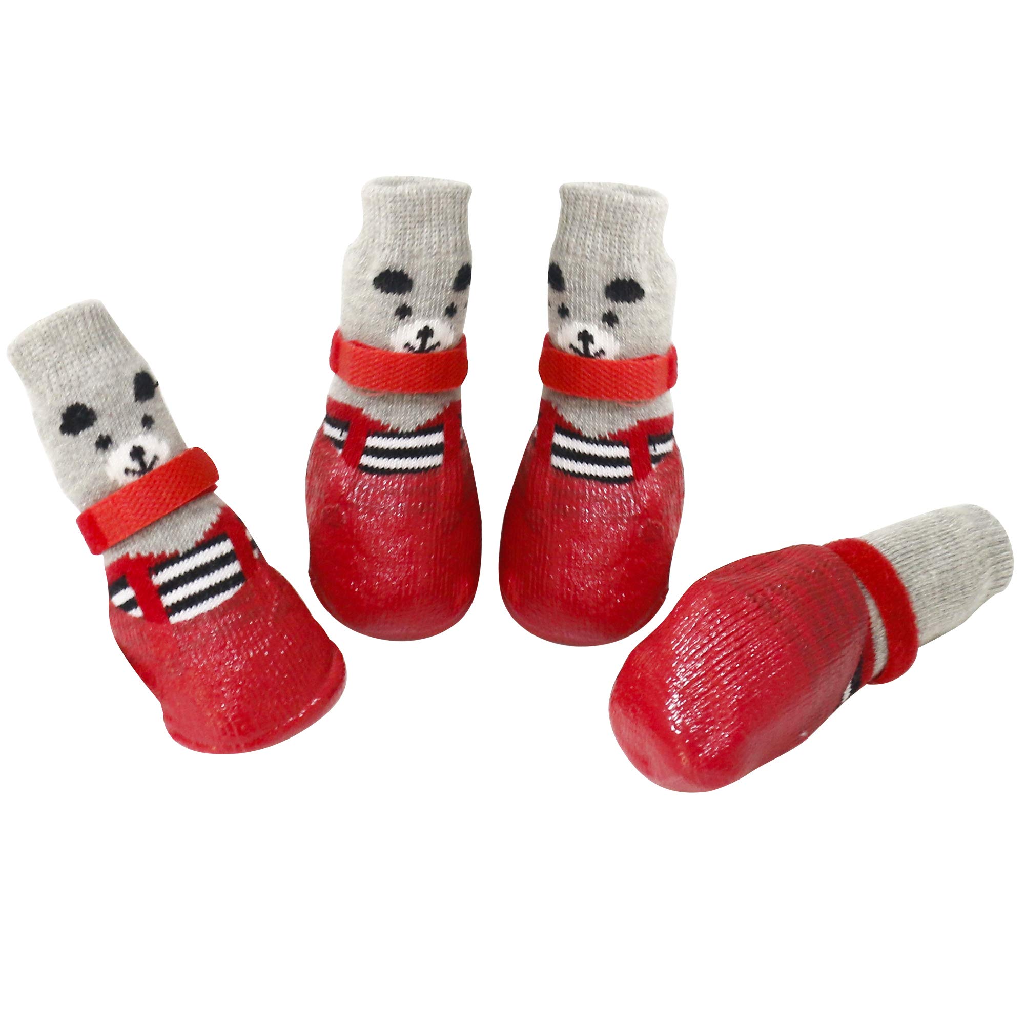 URBEST Non-Slip Dog Socks - 4Pcs Adjustable Pet Shoes for Small Dogs & Cats with Anti-Skid Soles (Size M, Red) | Perfect for Indoor Protection, Hardwood Floors & Winter Paw Care