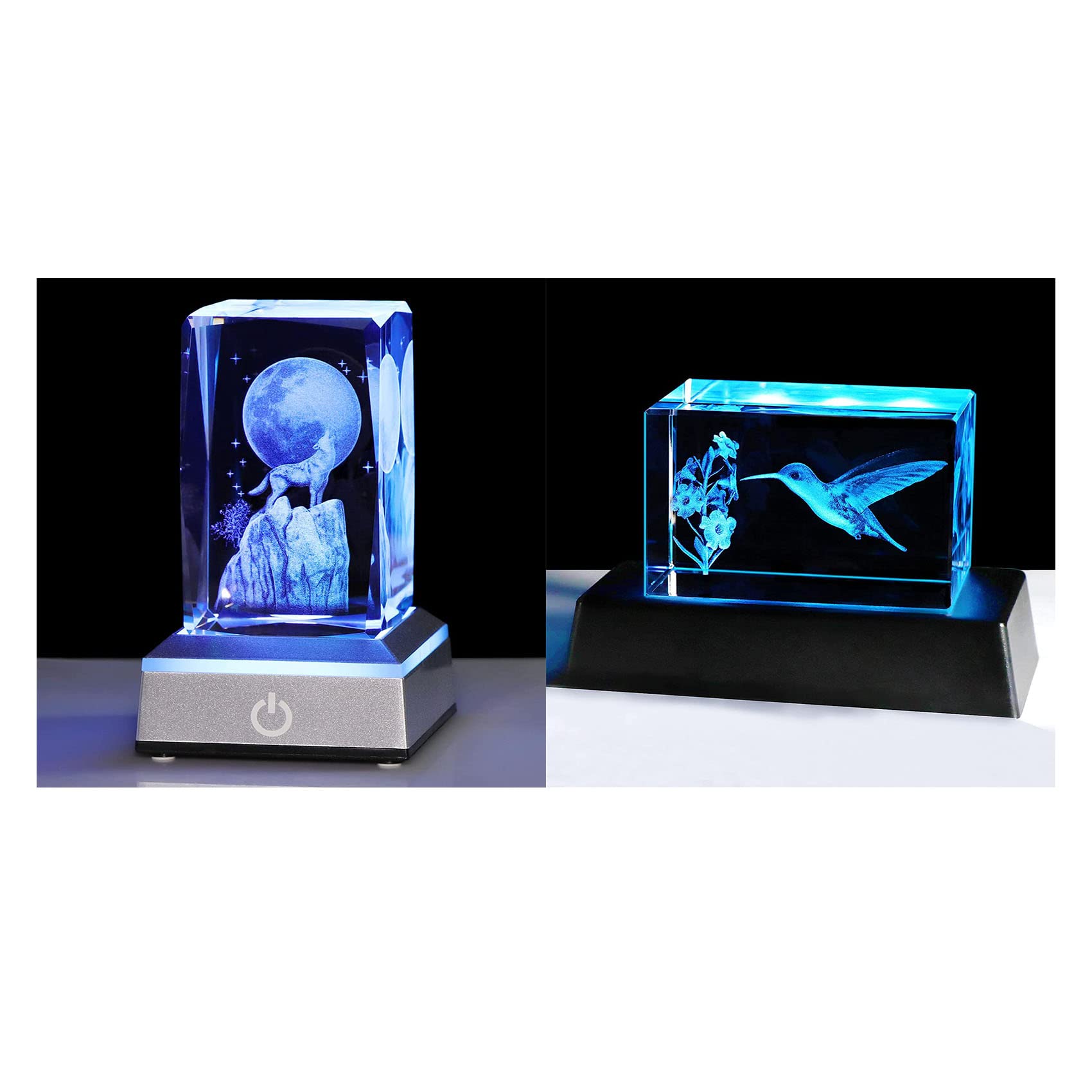 3D Crystal Wolf Figurine with LED Light Base - Unique Birthday Gift for Men & Women - Home Decor, Office Desk Display, Romantic Anniversary Present