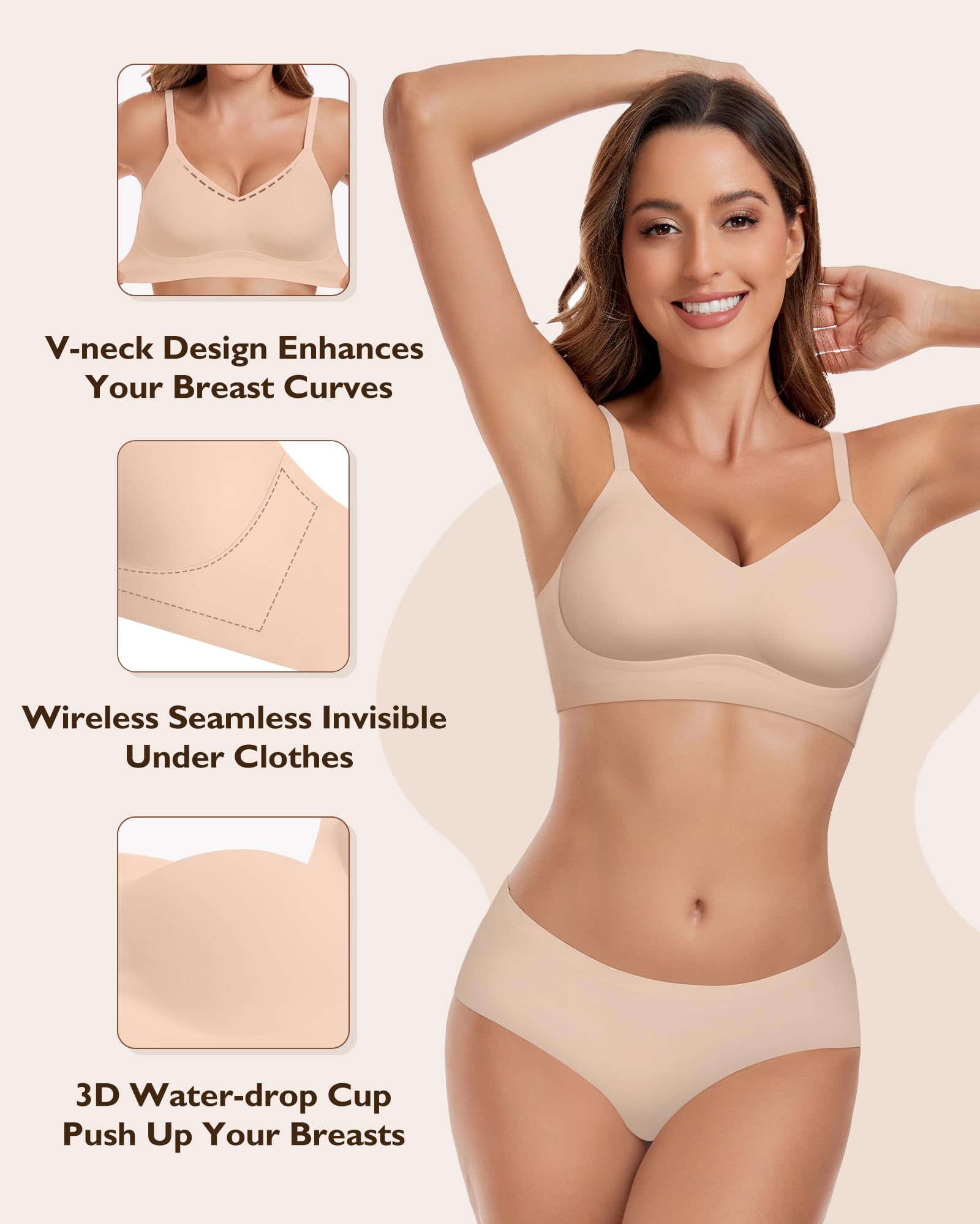 HORISUN Women's Comfortable Wireless Bra with Padded Full Coverage Support - Seamless Underwire-Free Bras for Everyday Wear, Yoga & Workout