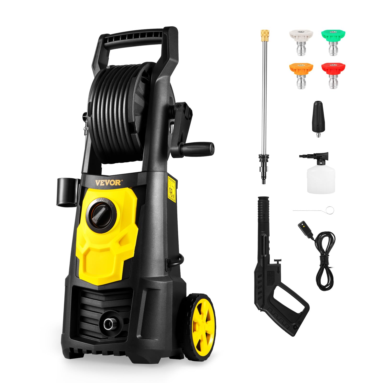 VEVOR Electric Pressure Washer 2000 PSI 1.76 GPM - High Power Washer with 30ft Hose, 5 Quick Connect Nozzles & Foam Cannon - Portable for Cleaning Patios, Cars, Fences, Driveways - ETL Certified - Perfect for Home, Garage & Outdoor Cleaning Projects