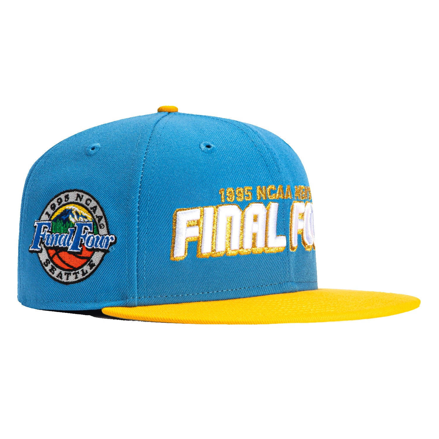 New Era 59Fifty UCLA Bruins 1995 Final Four Patch Snapback Hat - Light Blue & Gold - Vintage NCAA Basketball Cap for Fans & Collectors - Perfect for Game Day, Sports Events & Memorabilia Collection