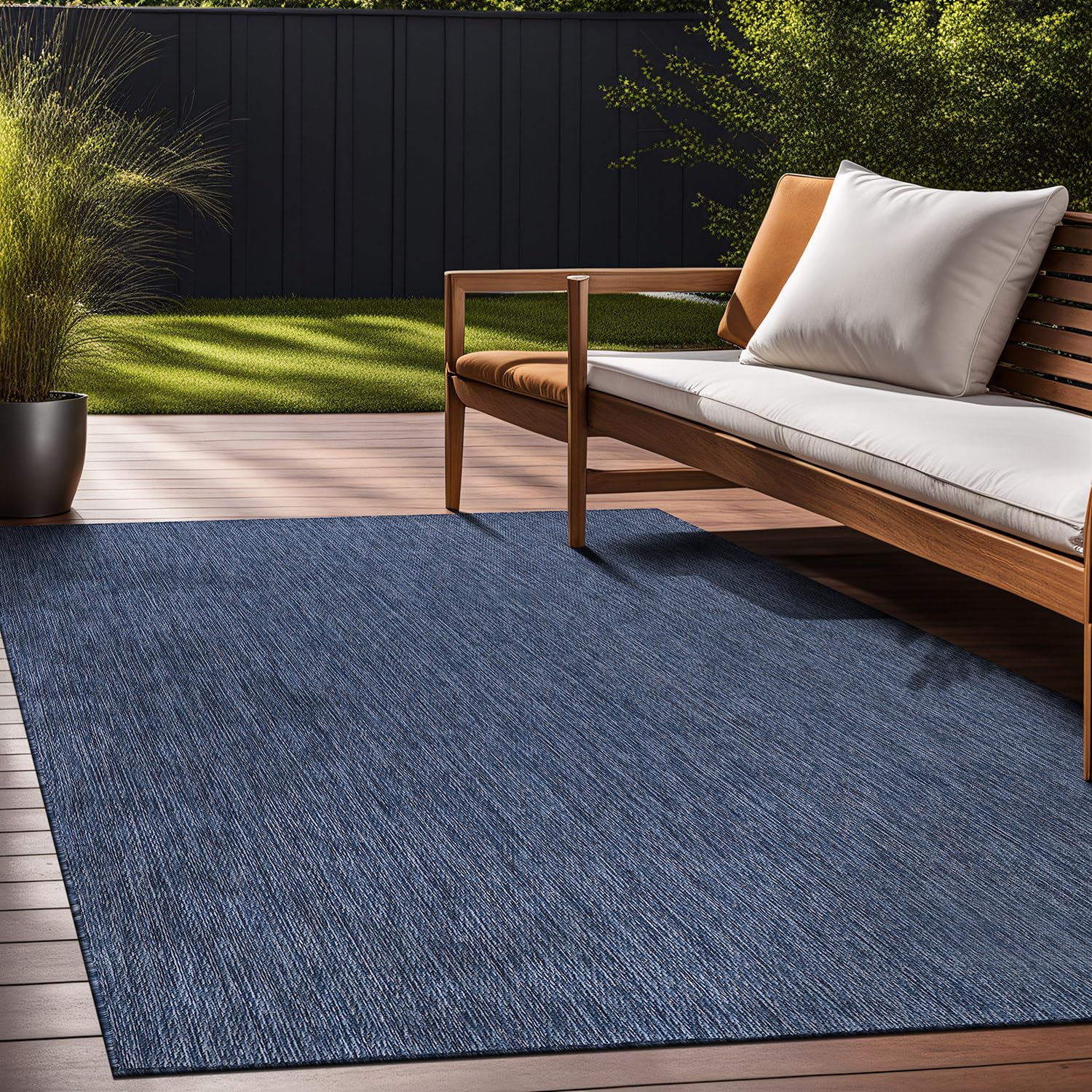 Beverly Indoor Outdoor Rug 6x9 - Washable Water Resistant Modern Area Rug for Patio, Deck, Porch - Solid Azure Blue | Perfect for Backyard, Poolside & Sunroom Decor