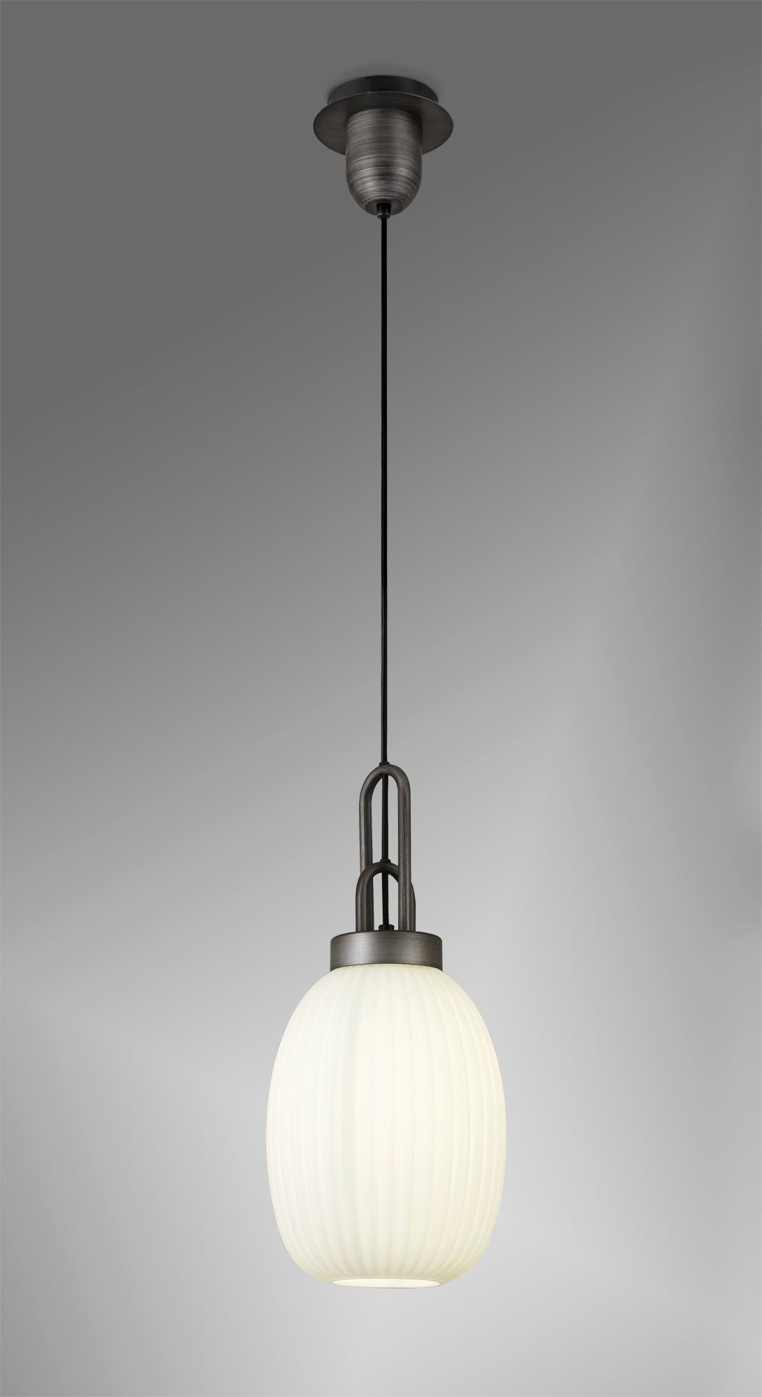 Cadiz 1-Light Pendant Light Fixture with 20cm Almond Ribbed Glass Shade, E27 Socket, IP20 Rated - Perfect for Kitchen Island, Dining Room, or Bedroom Lighting