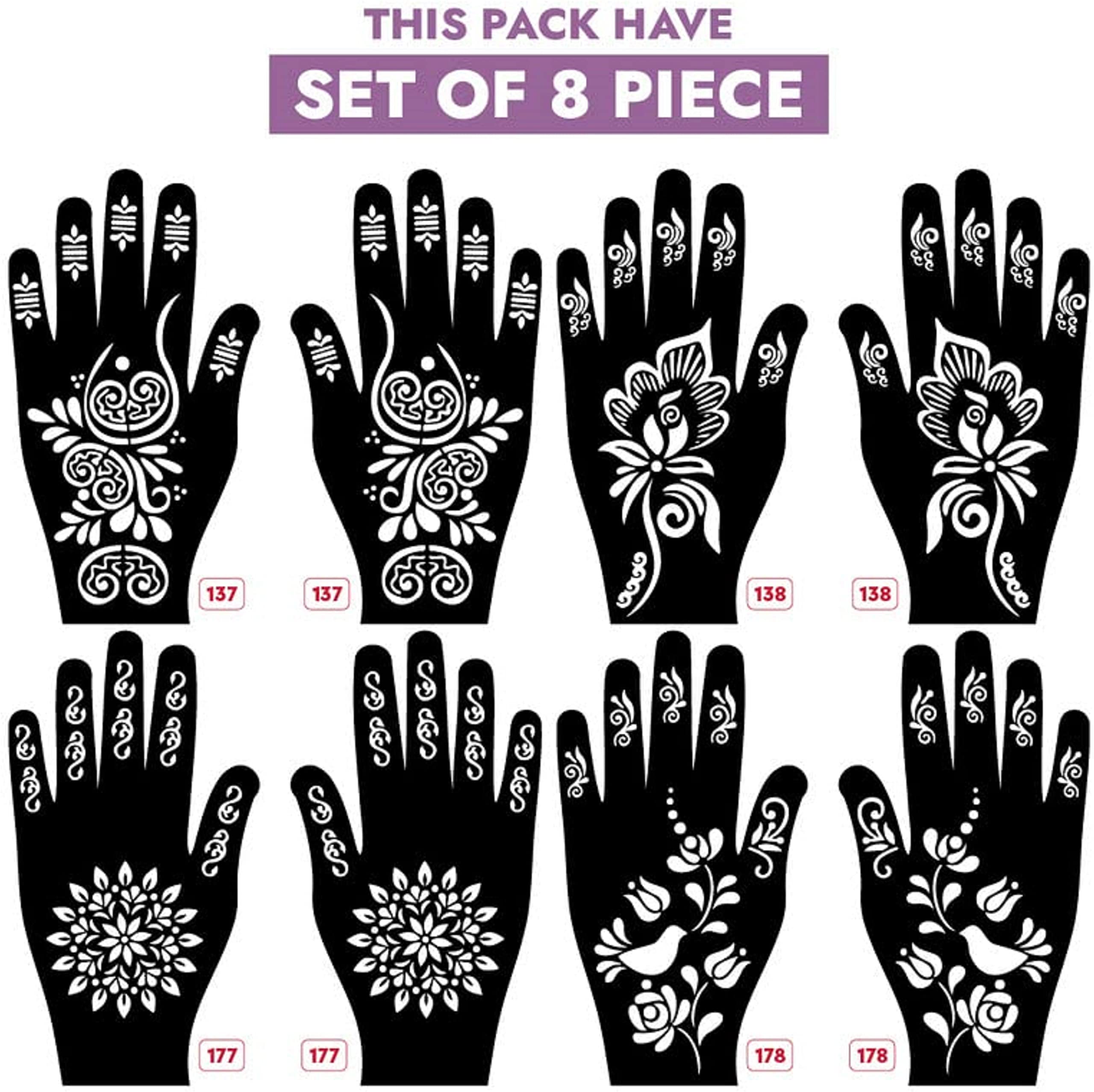 KICKWIX Henna Mehndi Tattoo Stencils Kit - Easy DIY Temporary Body Art Stickers for Women, Girls & Kids (DS1329) - Perfect for Parties, Weddings & Festivals