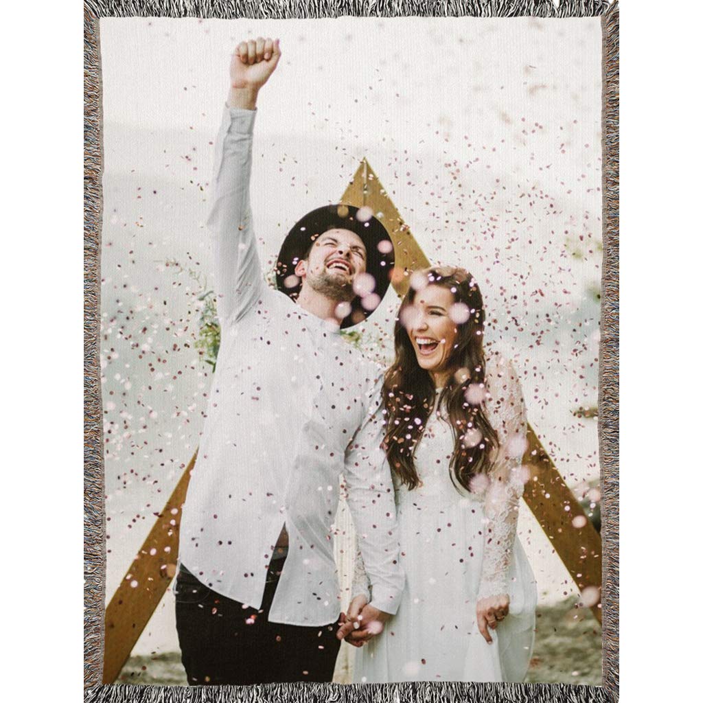 Custom Personalized Woven Blanket with Your Photo - 100% Soft Cotton, 60'' x 80'' - Perfect for Home Decor, Wedding Gifts & Cozy Family Keepsakes