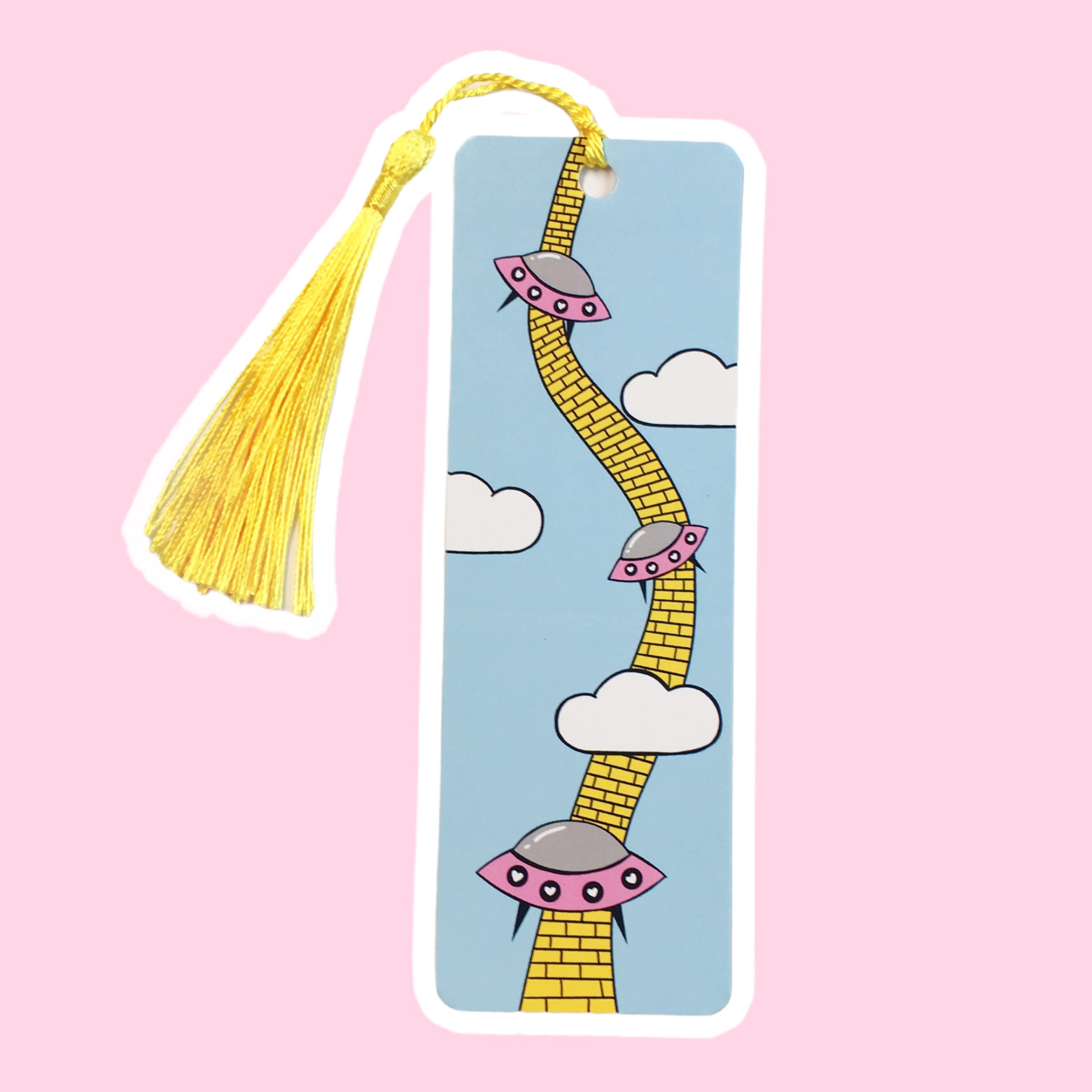 Set of 3 Alien Wednesday Addams UFO Reptilian Funny Cardstock Bookmarks with Tassels - Perfect for Book Lovers, Gifts & Halloween Party Favors