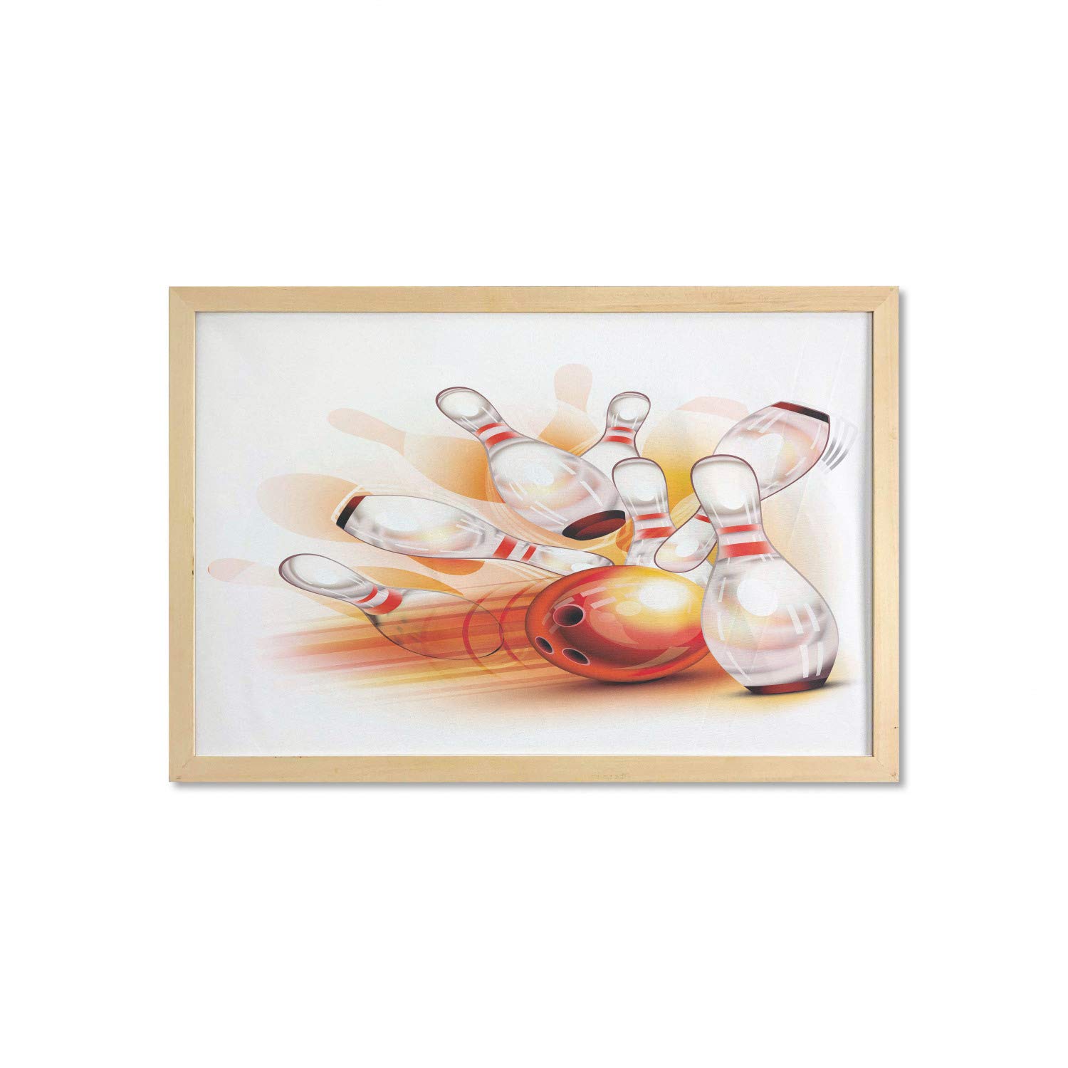 Ambesonne Bowling Party Wall Art with Frame - Abstract Colorful Bowling Ball Crashing into Vivid Pins - Printed Fabric Poster for Bathroom, Living Room, Dorm Decor - 35