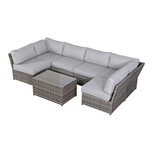 Outdoor Wicker Patio Furniture 7-Piece Sectional Conversation Sofa Set - All-Weather Rattan Couch for Backyard, Porch, Poolside or Garden | No Assembly Required | Perfect for Relaxing, Entertaining & Outdoor Lounging [CM-5438]