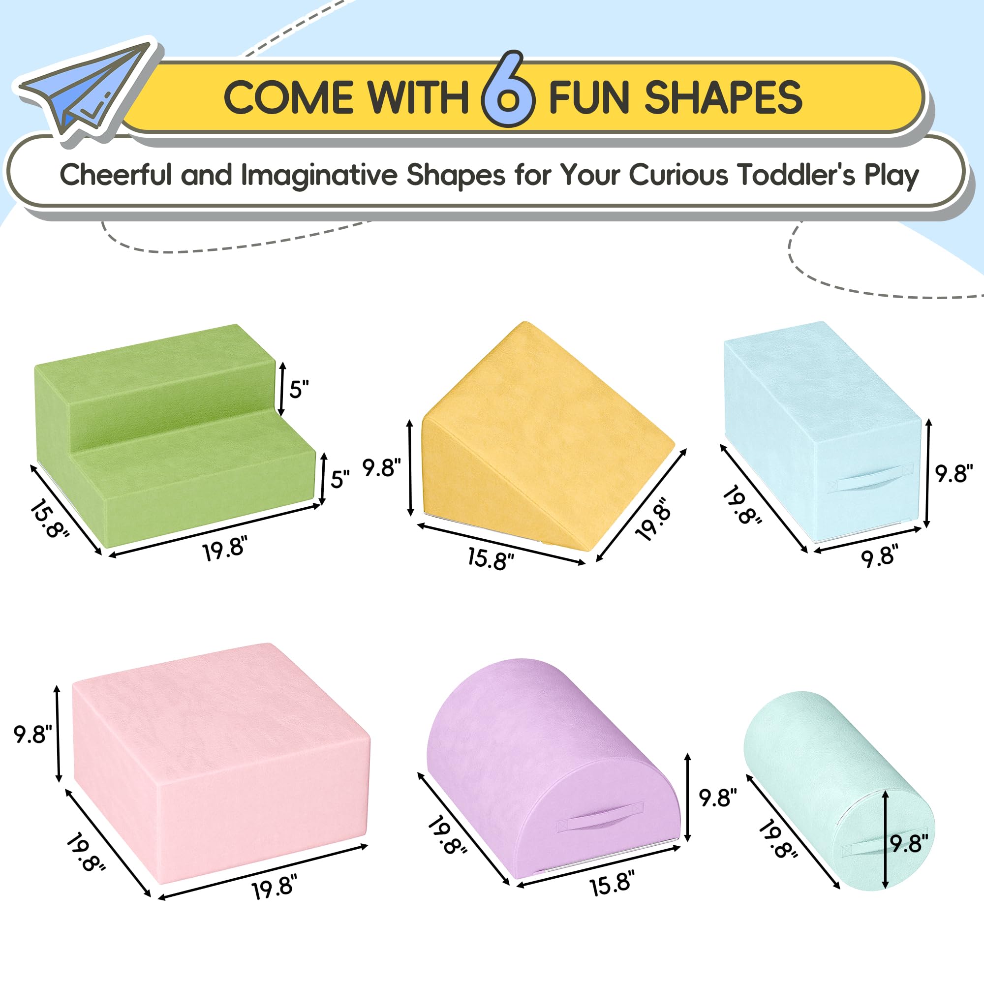 MU Foam Climbing Blocks for Toddlers - 6-Piece Soft Play Set with 30D High-Density Foam, Safe Infant Climbing Toys for Babies & Kids - Perfect for Indoor Playrooms, Daycare Centers & Home Play Areas