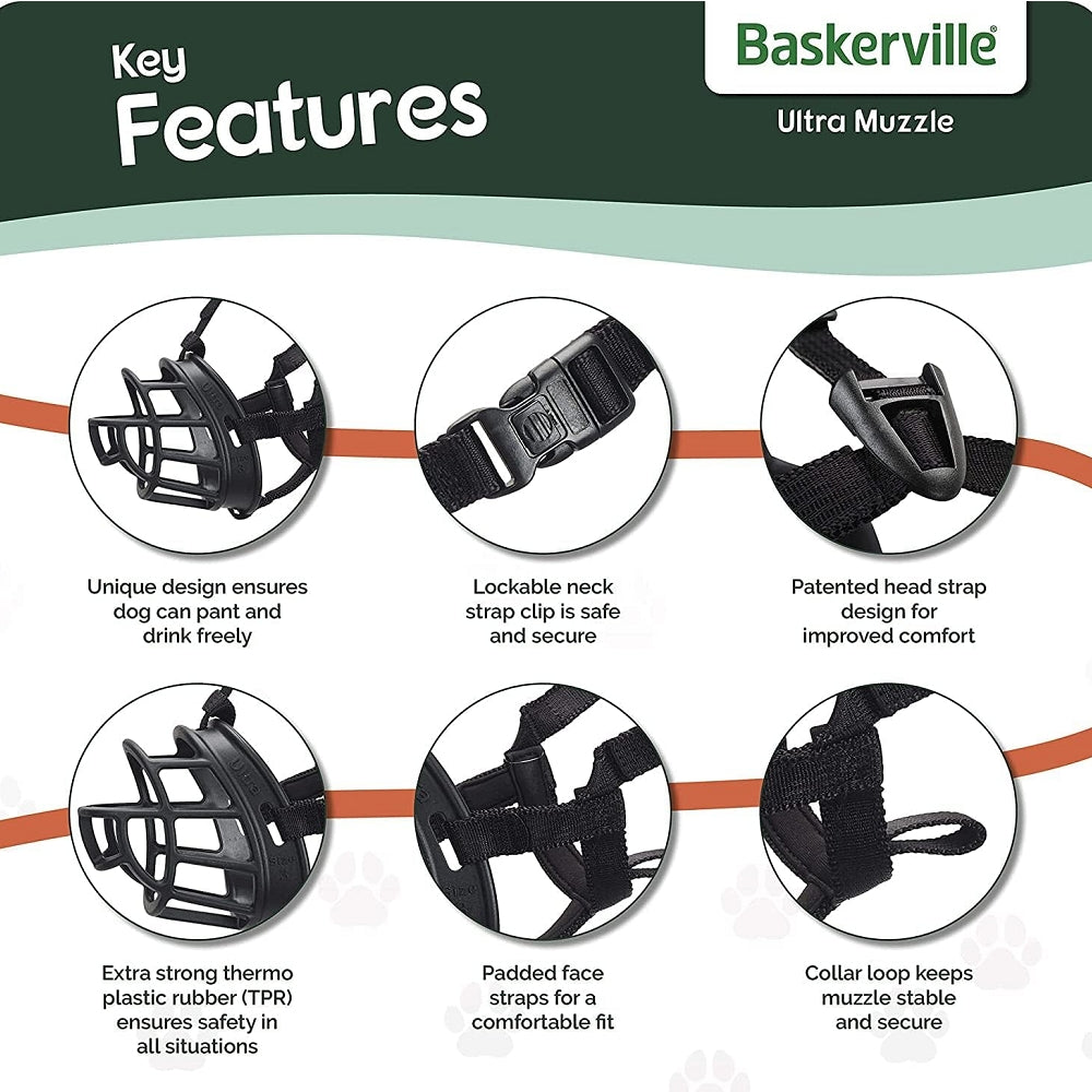 Baskerville Ultra Muzzle - Secure & Comfortable Dog Muzzle for Medium to Large Breeds - Perfect for Training, Grooming, and Vet Visits