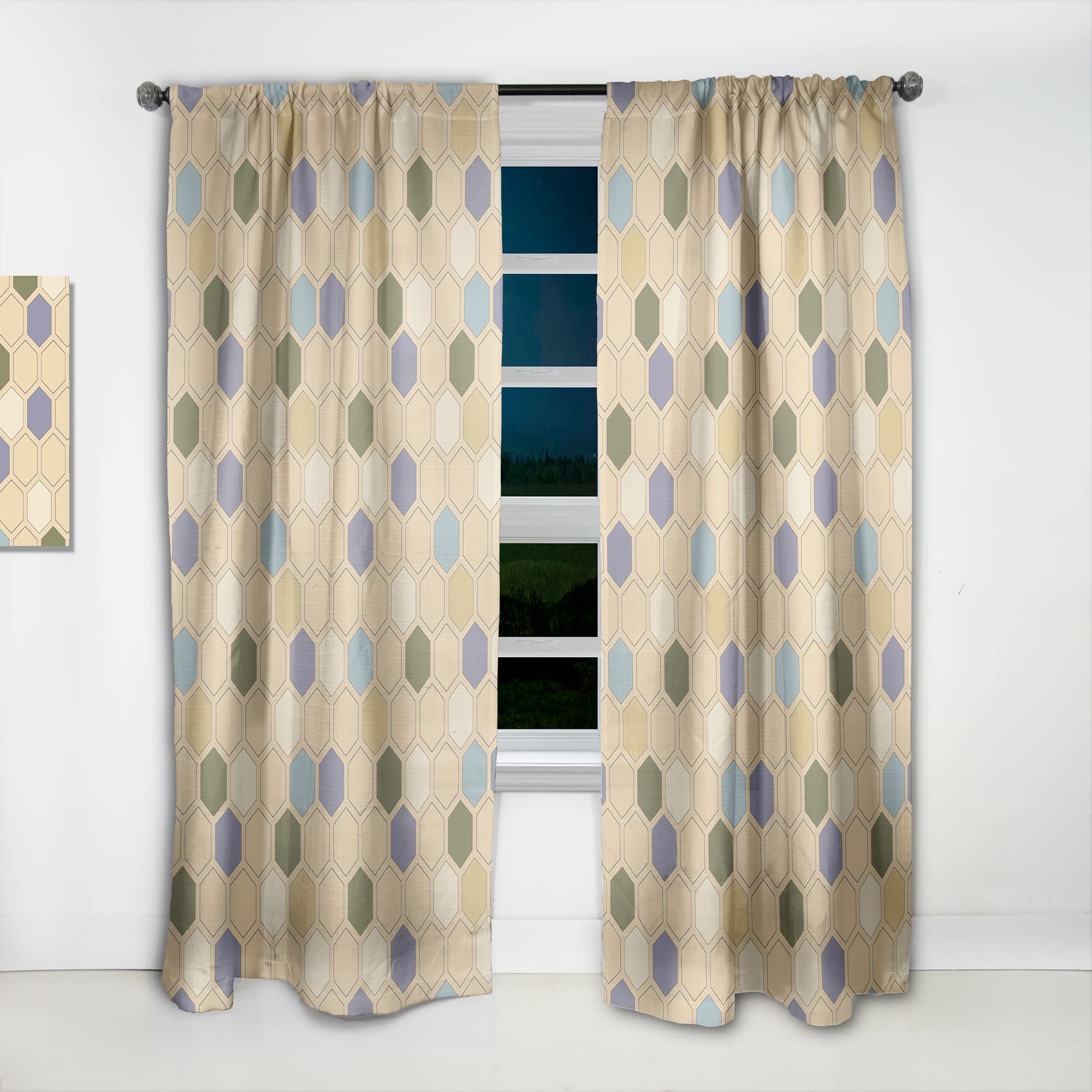 DesignQ Retro Hexagon Pattern Thermal Insulated Curtains - Single Panel 52x90 Inches - Blackout Drapes for Bedroom & Living Room - Modern Geometric Window Treatment for Home Decor