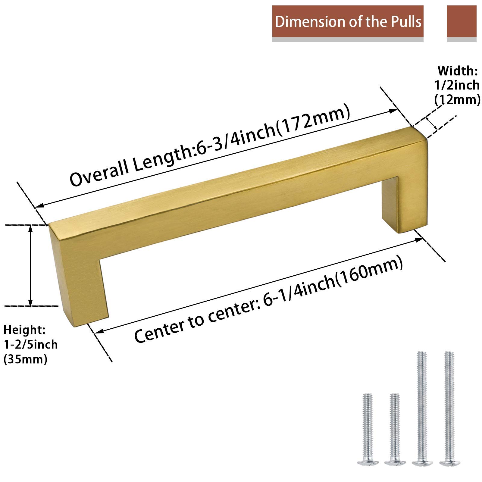 Goldenwarm Brushed Brass Cabinet Handles - 30 Pack Modern Square Drawer Pulls for Kitchen Cabinets, Dressers & Cupboards (6-1/4