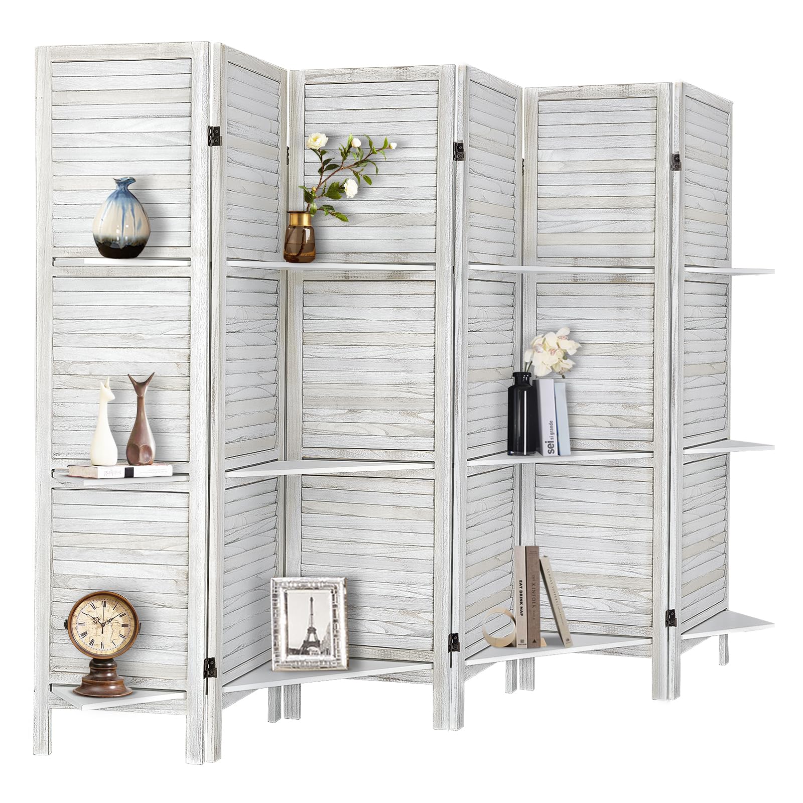 5.6 Ft Tall Wood Room Divider with Shelves - Folding Privacy Screen & Partition Panel for Home, Office, or Studio (6-Panel, Coconut) - Perfect for Creating Private Spaces, Room Separation, and Stylish Storage Solutions