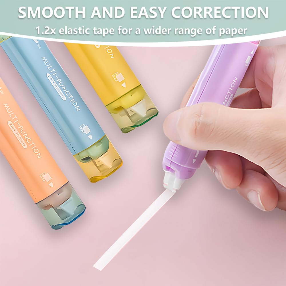 2 in 1 White Out Correction Tape & Double Sided Tape Roller - Quick Dry Japanese Liquid Paper with Permanent Adhesive - Perfect for School Homework, Office Documents & Home Craft Projects