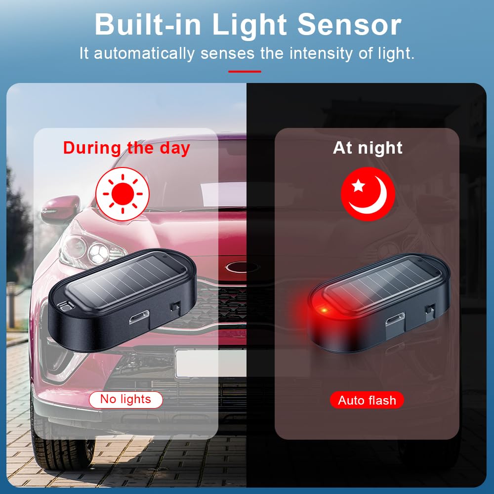 ELECTOP Solar Fake Car Alarm LED Light - Anti-Theft Security with USB Charging (4PCS, Red) for Vehicle Safety