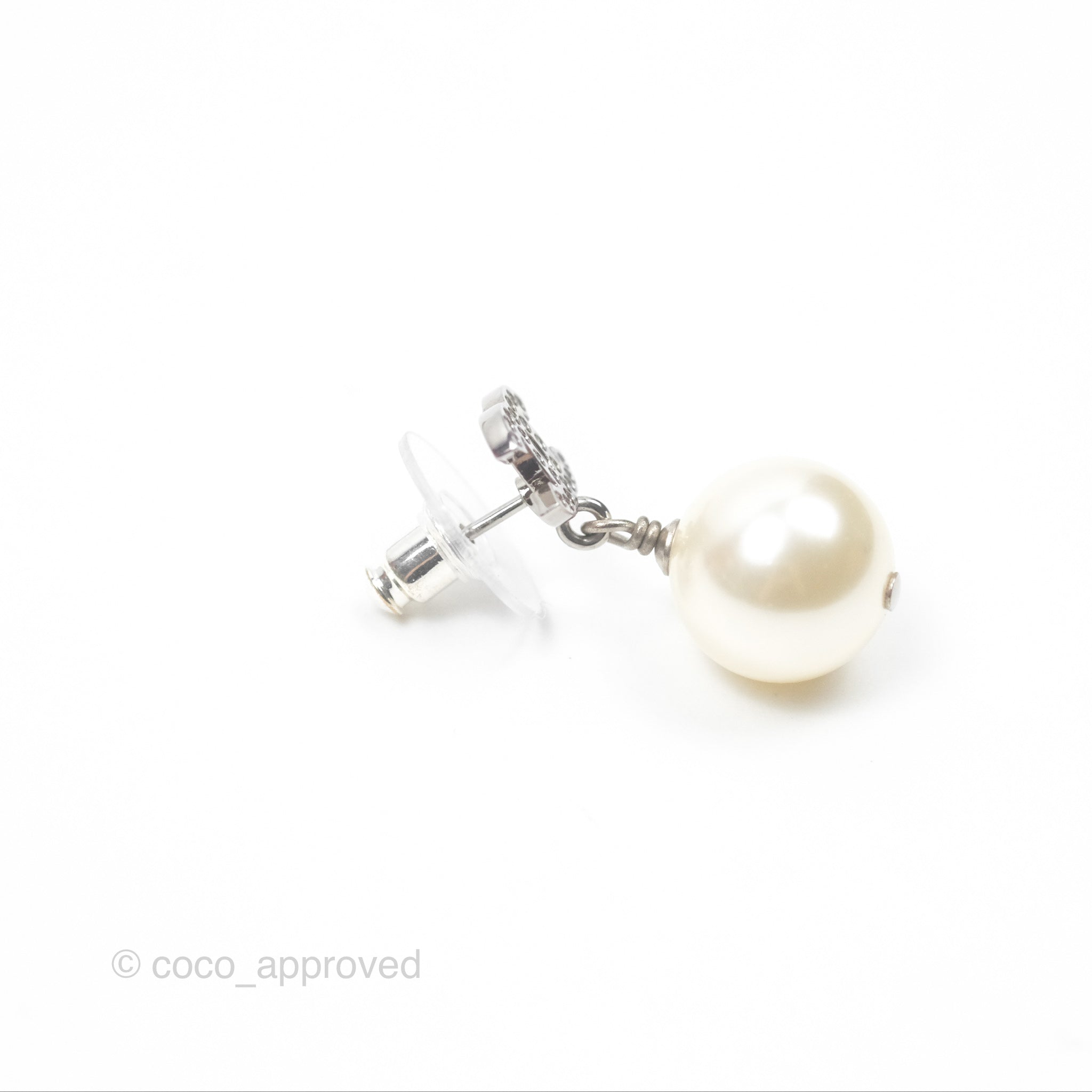 Chanel CC Crystal Pearl Drop Earrings - Silver Tone 23V - Luxury Fashion Jewelry for Women, Perfect for Parties, Weddings & Special Occasions