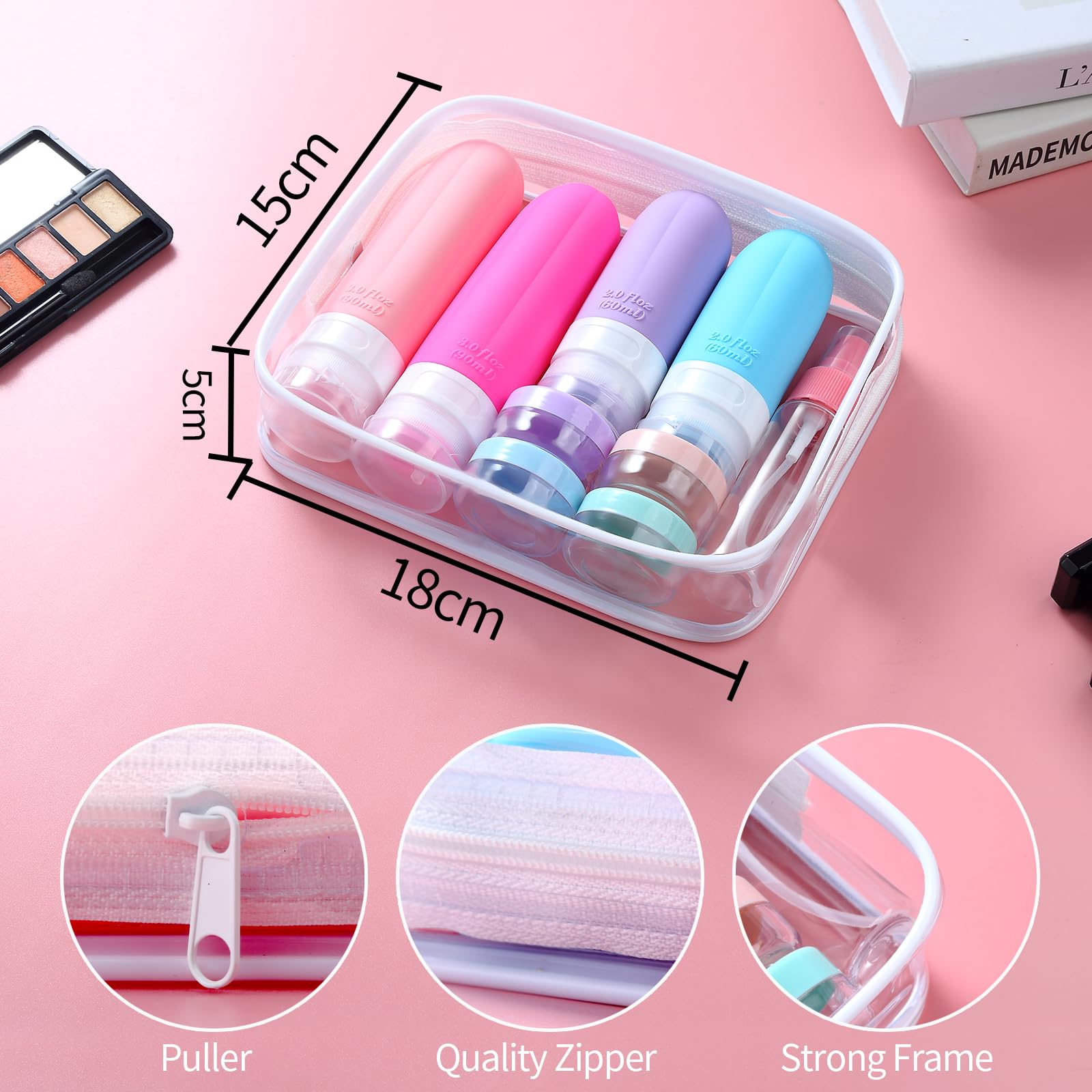 Gemice 16 Pack TSA Approved Leakproof Travel Bottles Set - Silicone Refillable Toiletry Containers with Travel Bag for Shampoo & Conditioner | Perfect for Air Travel, Vacation & Gym Essentials