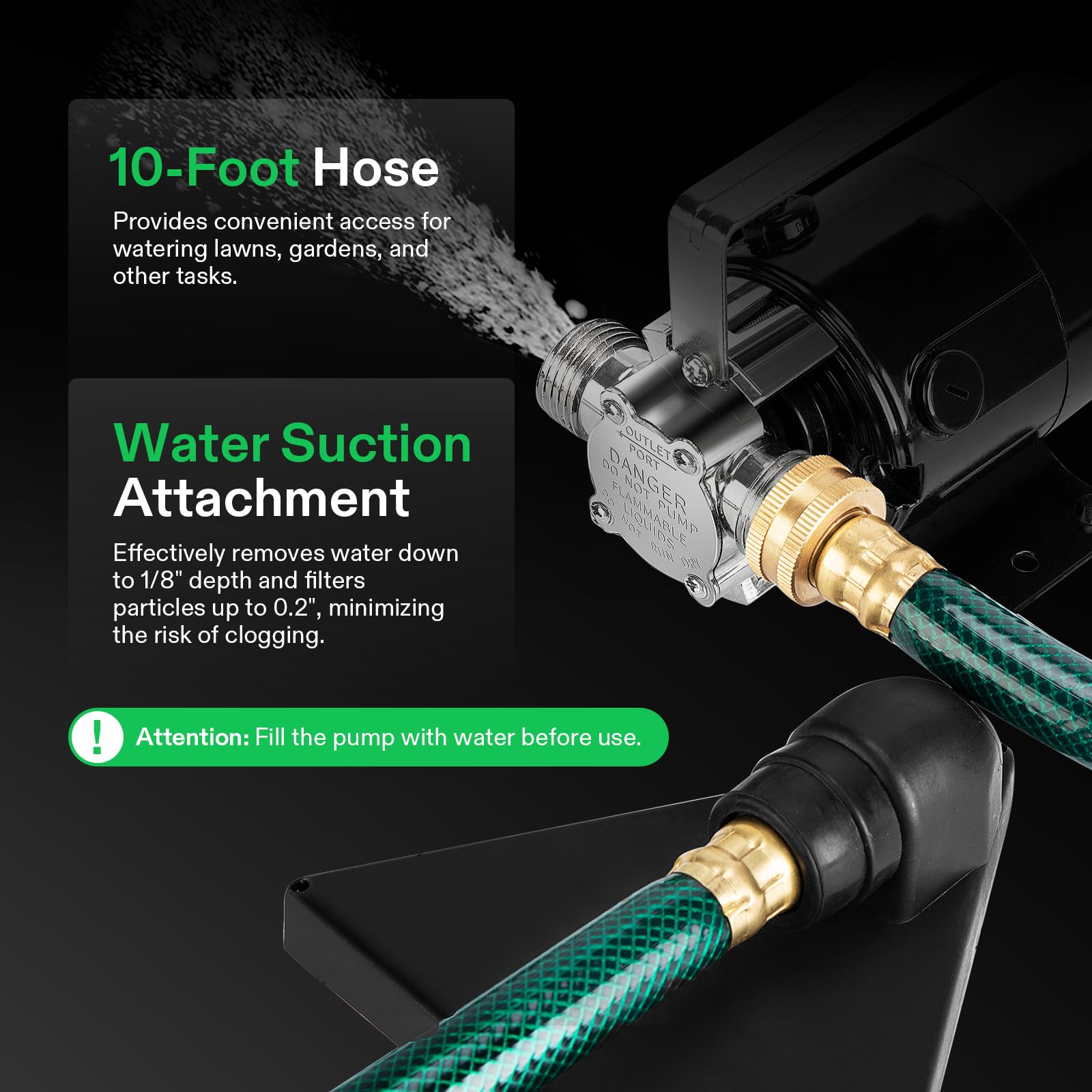 VIVOSUN 115V 330 GPH Portable Electric Water Transfer Pump with ON/OFF Switch & Hose Kit - 1/10HP Utility Pump for Garden, Hot Tub, Pool, Pond, Aquarium, Flooded Basement - Perfect for Water Removal, Irrigation & Emergency Drainage