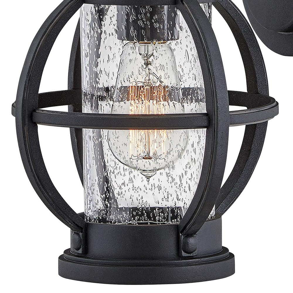 Hinkley Chatham Medium Wall Mount Lantern - Coastal Style 1-Light Outdoor Lighting with Clear Seedy Glass Globe, Composite Material in Museum Black Finish - Perfect for Porch, Patio, and Coastal Home Exteriors