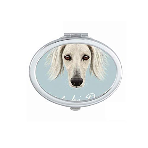 DIYthinker Portable Foldable Double-Sided Mirror with Long Face White Saluki Dog Design - Perfect for Makeup, Travel, and Pet Lovers (Handheld Compact Vanity Mirror)