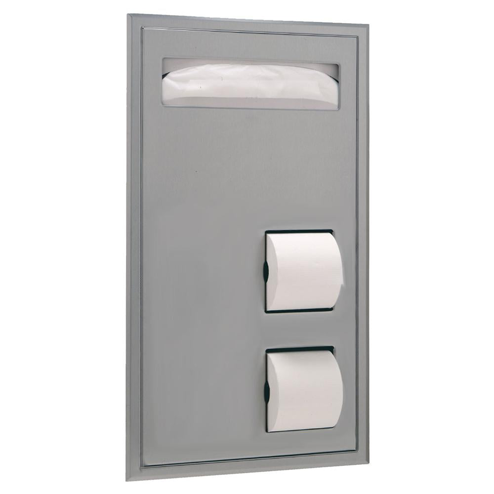 Bobrick B34715 ClassicSeries Satin Seat Cover & Toilet Paper Dispenser - Partition Mounted for Commercial Restrooms & Public Washrooms