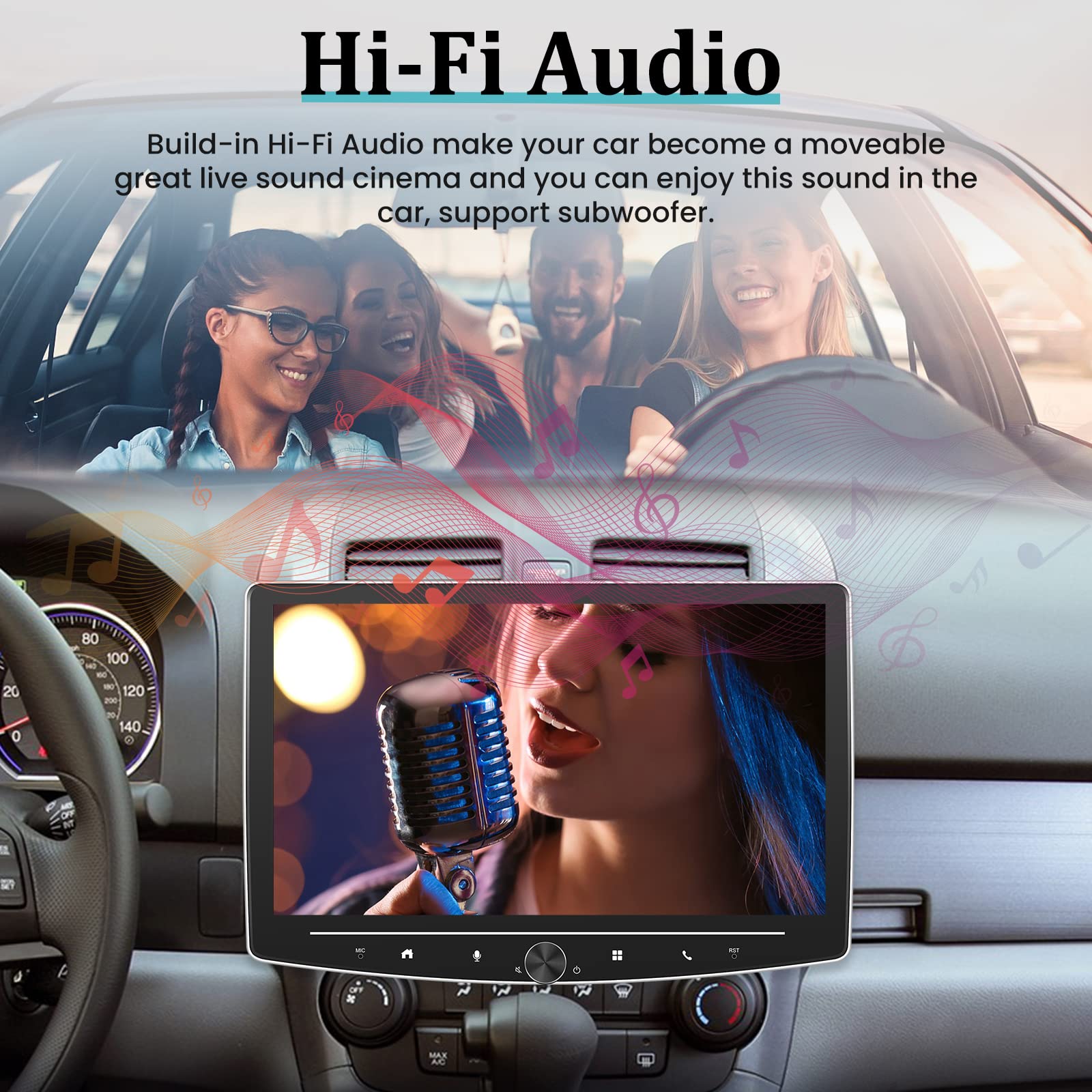 NHOPEEW 10 Inch Single Din Android Car Stereo - Wireless Apple CarPlay & Android Auto, Floating Touchscreen, AHD Backup Camera, Bluetooth, GPS, WiFi, HiFi Audio - Perfect for Road Trips & Daily Commutes
