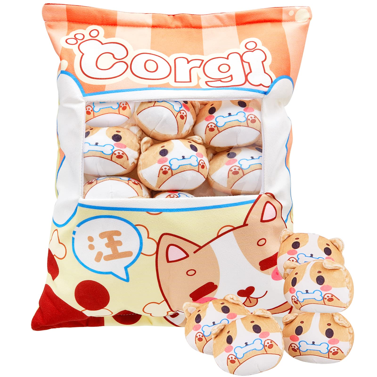 Cute Corgi Plush Pillow - Kawaii Stuffed Animal Throw Pillow for Bedroom Decor, Soft Fluffy Removable Cushion Cover, Christmas Home Decor Gift for Kids & Adults - Perfect for Living Room, Nursery & Dorm