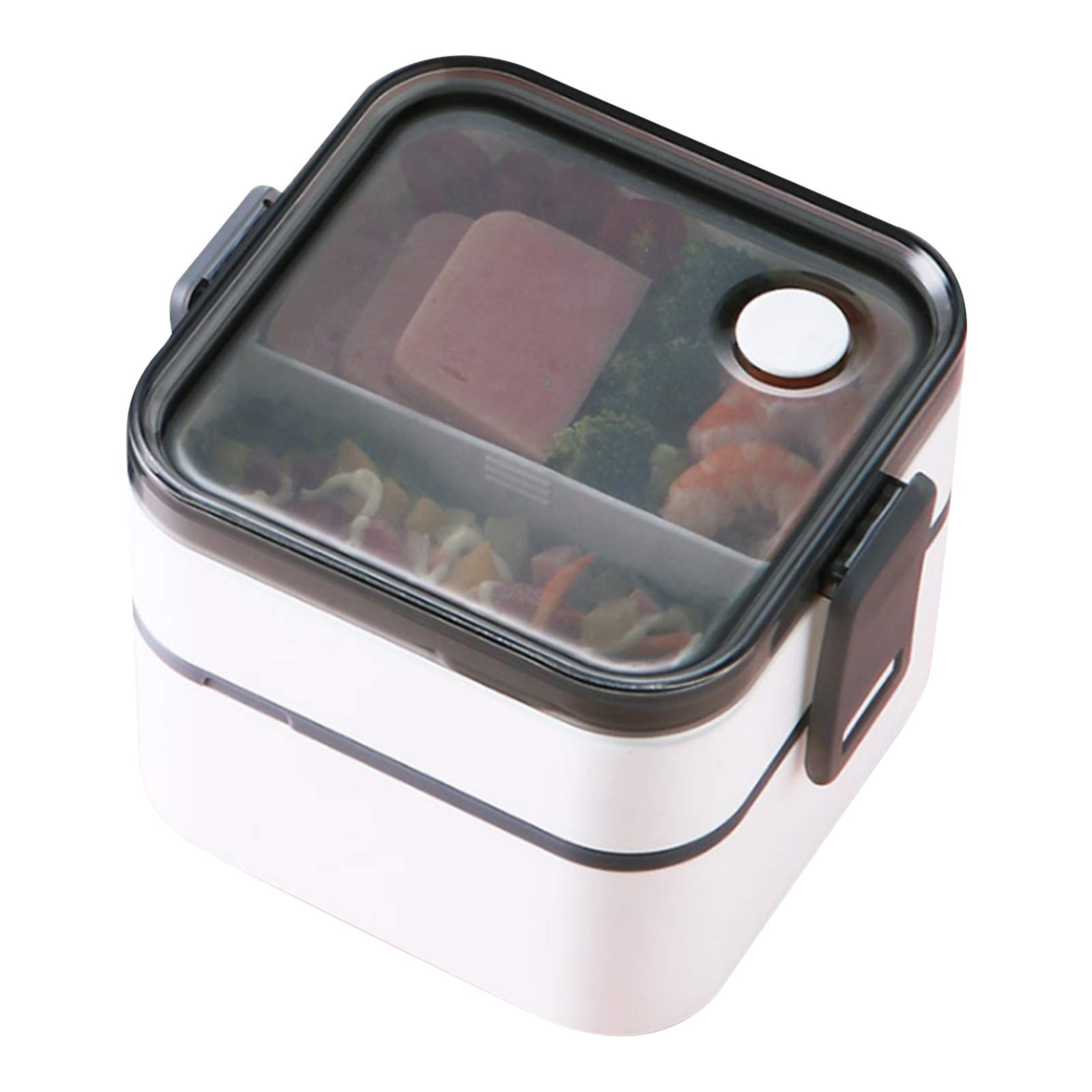 GTMANG 3-Compartment Bento Lunch Box with Cutlery Set - Microwave & Oven Safe Food Storage Container - 300cc White Divided Meal Prep Box for Office, School & Picnic - Includes Oxygen Absorbers
