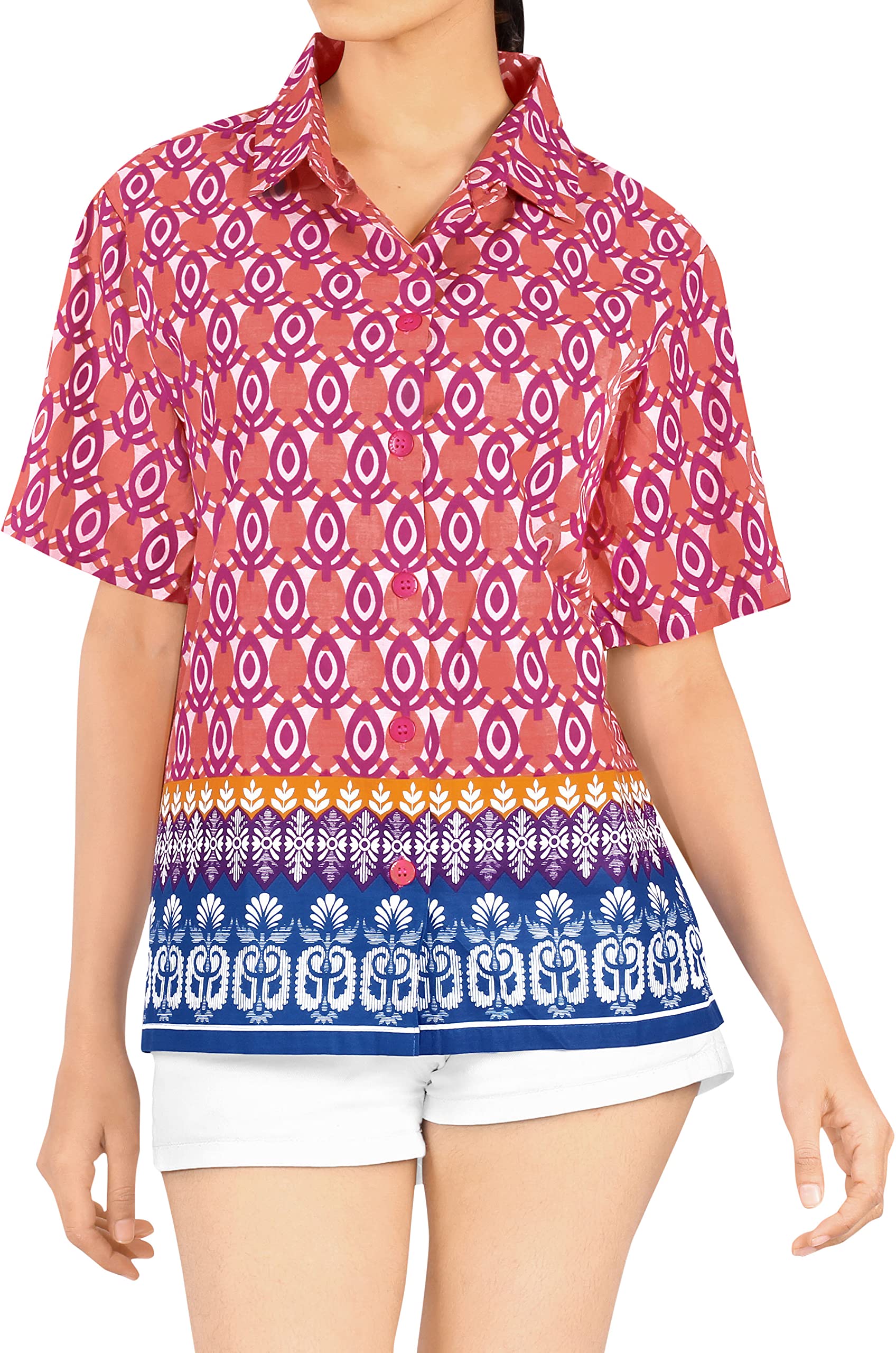 LA LEELA Women's Funny Aloha Party Shirt - Tropical Hawaiian Print Blouse for Beach Vacation & Summer Luau Outfits