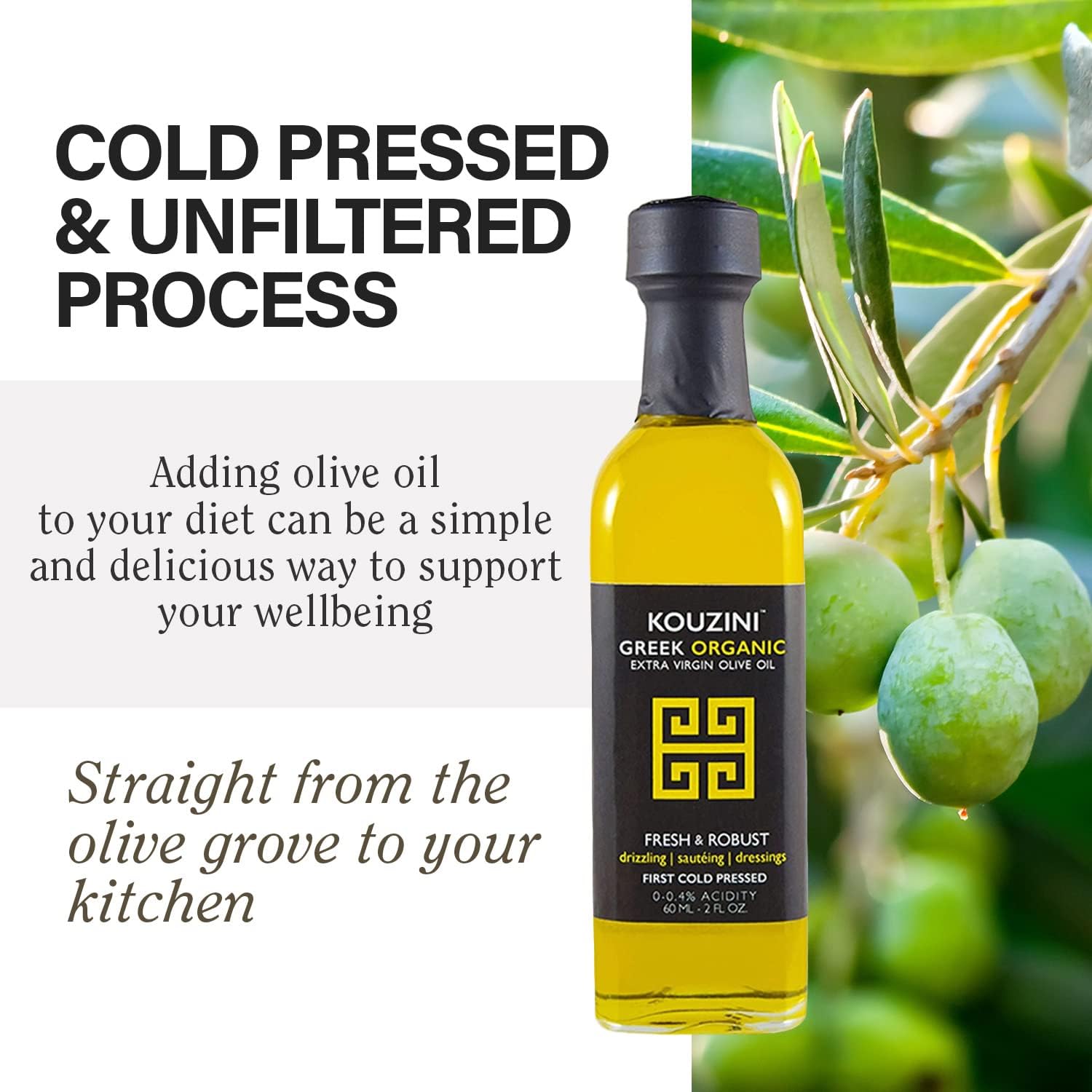 Premium Greek Extra Virgin Olive Oil & Balsamic Vinegar Gift Set - 2 Olive Oil Bottles + 3 Balsamic Vinegars (60ml Each) - Ideal for Salad Dressings, Gourmet Cooking & Kitchen Refills - Pack of 5