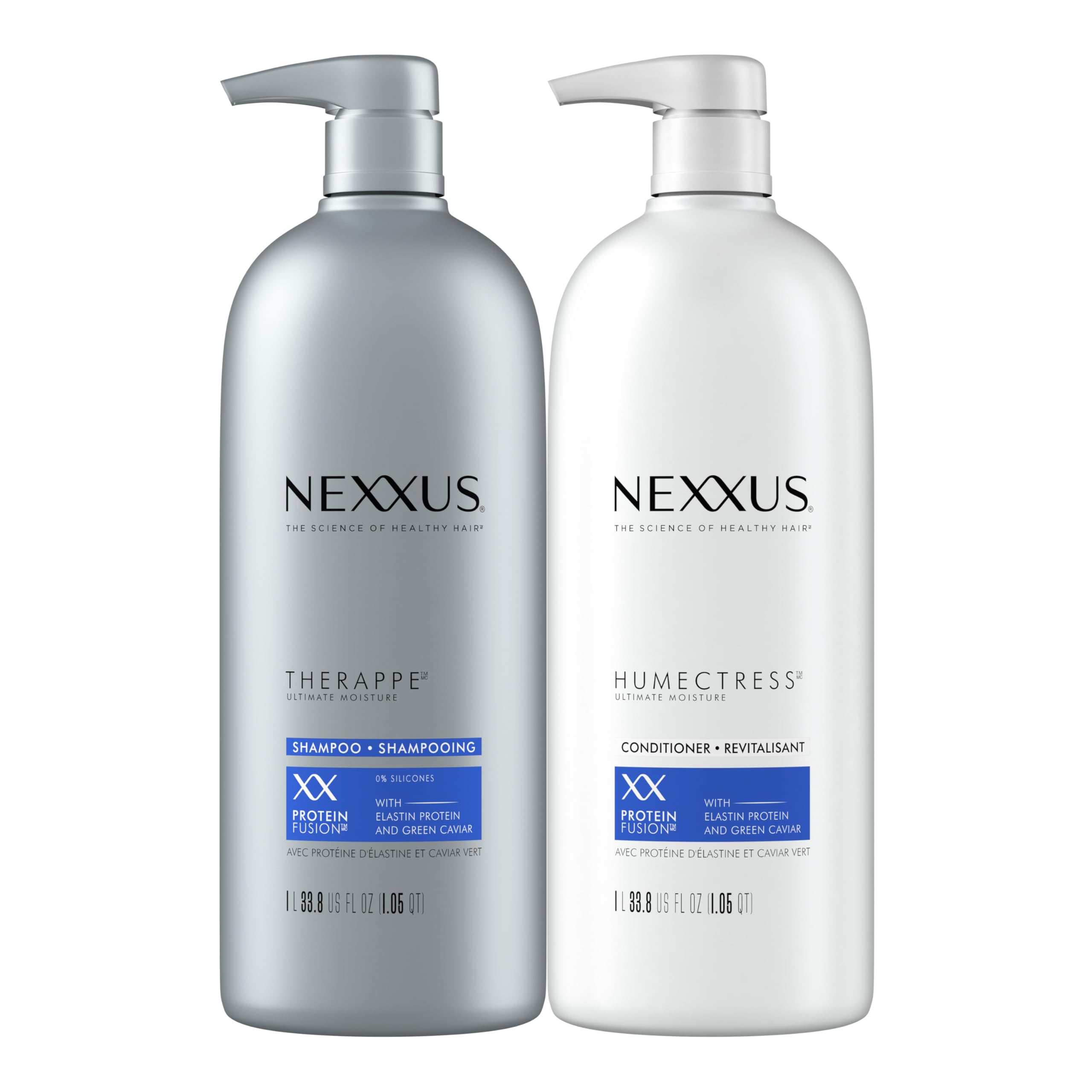Nexxus Therappe Humectress Shampoo and Conditioner Set for Dry Hair - 33.8 oz (2 Count) - Silicone-Free with Caviar Complex & Elastin Protein - Deep Moisturizing Hair Care - Perfect for Damaged, Frizzy Hair at Home or Salon Use