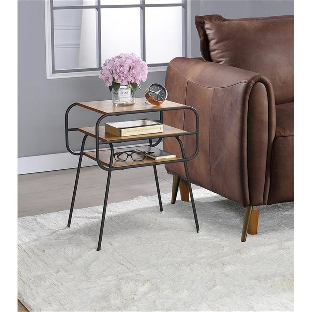 Acme Kaseko Square Wooden Side Table with 2 Shelves - Solid Oak End Table with Black Finish | Perfect for Living Room, Bedroom or Office Decor