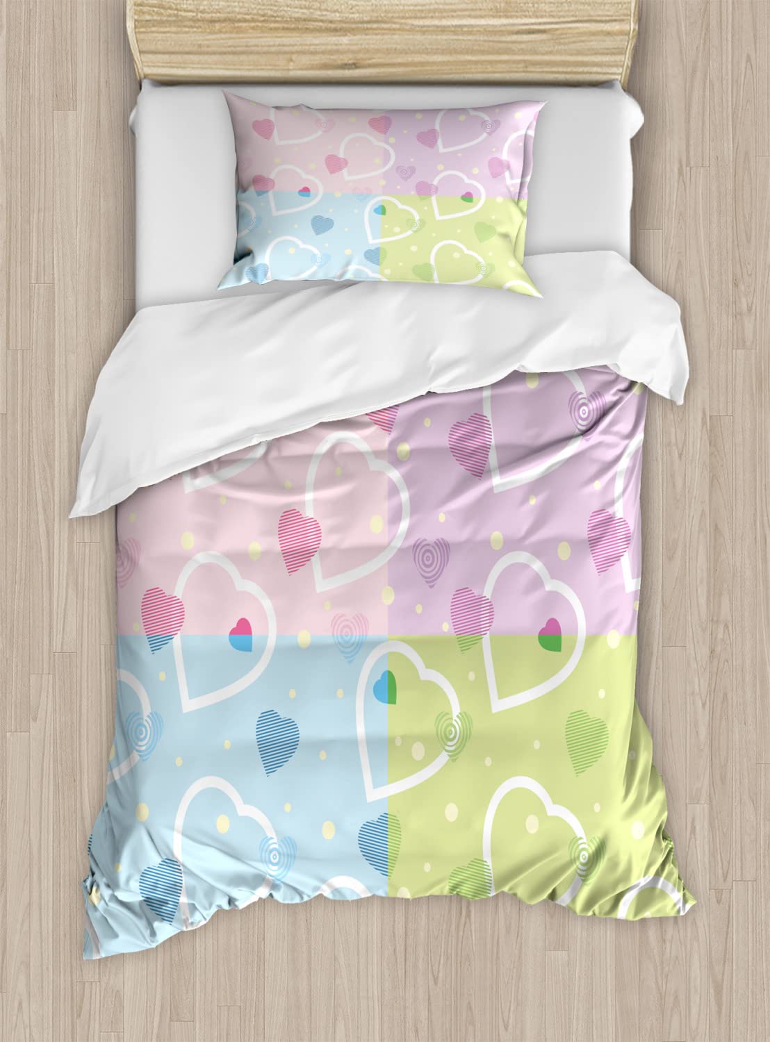 Ambesonne Valentine Duvet Cover Set - Romantic Big & Little Heart Design on Colorful Polka Dot Background, 2-Piece King Size Bedding Set with 4 Pillowcases for Couples & Master Bedrooms | Perfect for Valentine's Day, Anniversary Gifts & Romantic Bedroom Decor