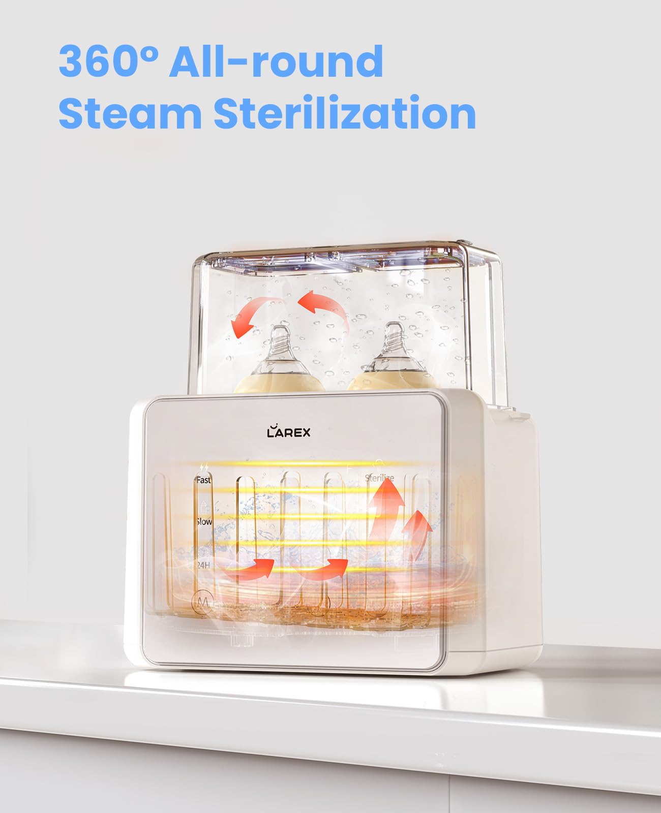 LAREX 11-in-1 Double Bottle Warmer for Breast Milk & Formula - Fast Heating with Timer, Accurate Temperature Control - Fits 2 Bottles - Thaw, Sterilize, Keep Warm & Heat Food - Perfect for Nursery, Travel & On-the-Go Parents