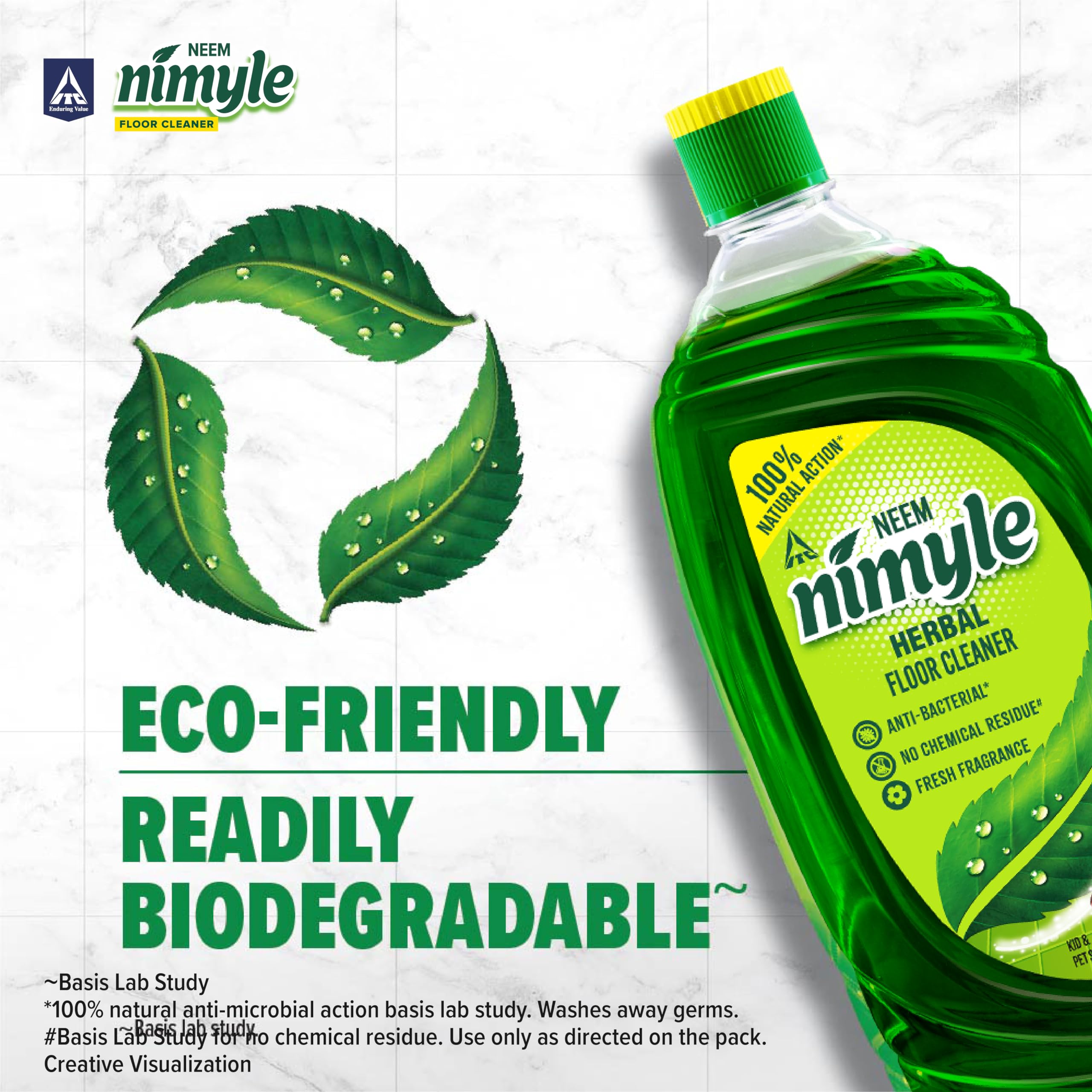 Nimyle Eco-Friendly Herbal Floor Cleaner 890ml - Natural Neem Power for 99.9% Antibacterial Protection | Safe for Hardwood, Tile & Laminate Floors | Perfect for Homes with Kids & Pets