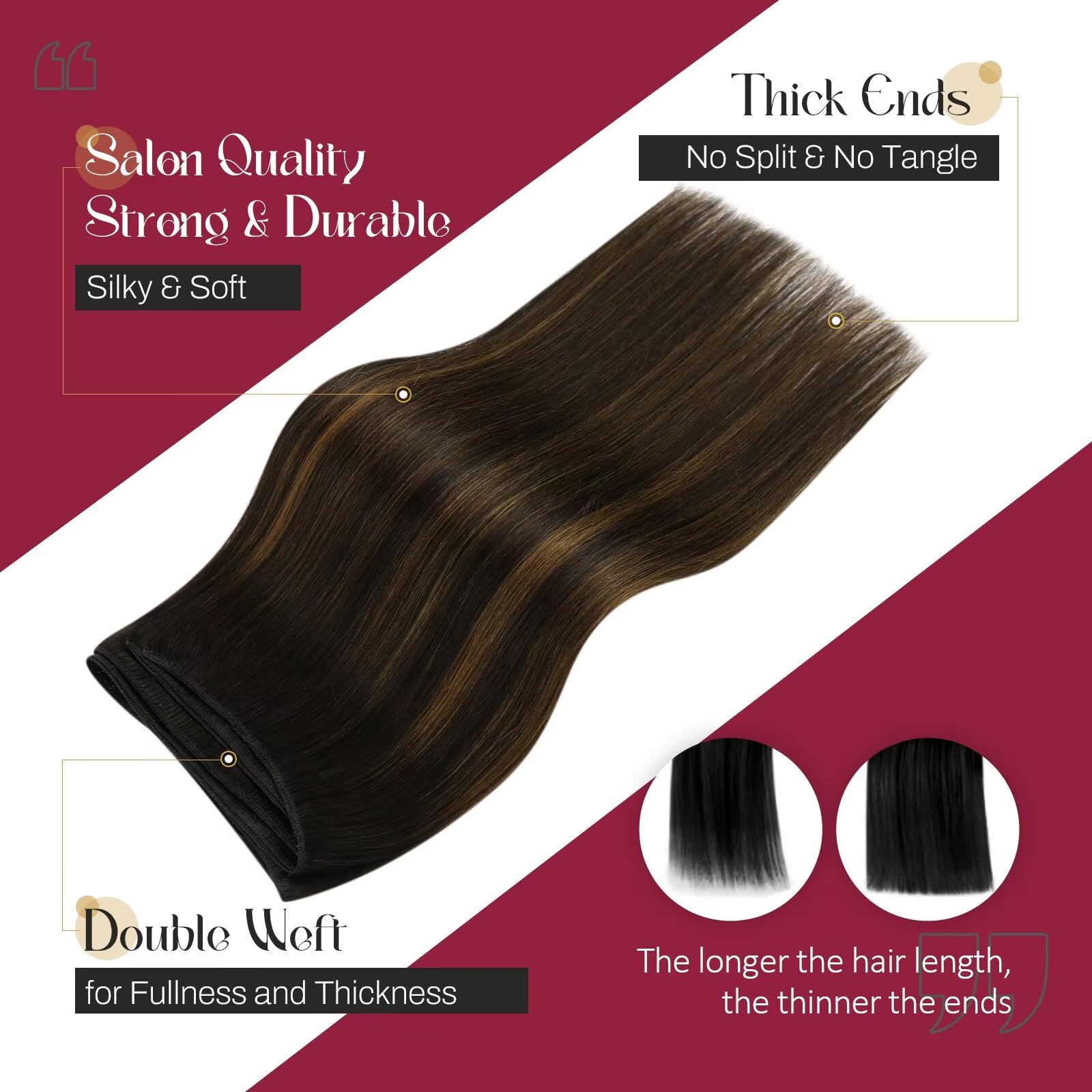 Vivien Balayage Brown Straight Human Hair Extensions 22 Inch 100G - Dark to Light Brown Weft Hair for Sew-In | Natural Real Human Hair for Women | Perfect for Daily Styling, Parties & Special Occasions