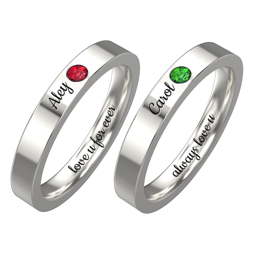 925 Sterling Silver Rings for Women - 2PCS Matching Friendship Promise Rings Set with Cubic Zirconia, Engraved Personalized Gift for Besties, Girls & Her - Perfect for Anniversaries, Valentines Day & Special Occasions