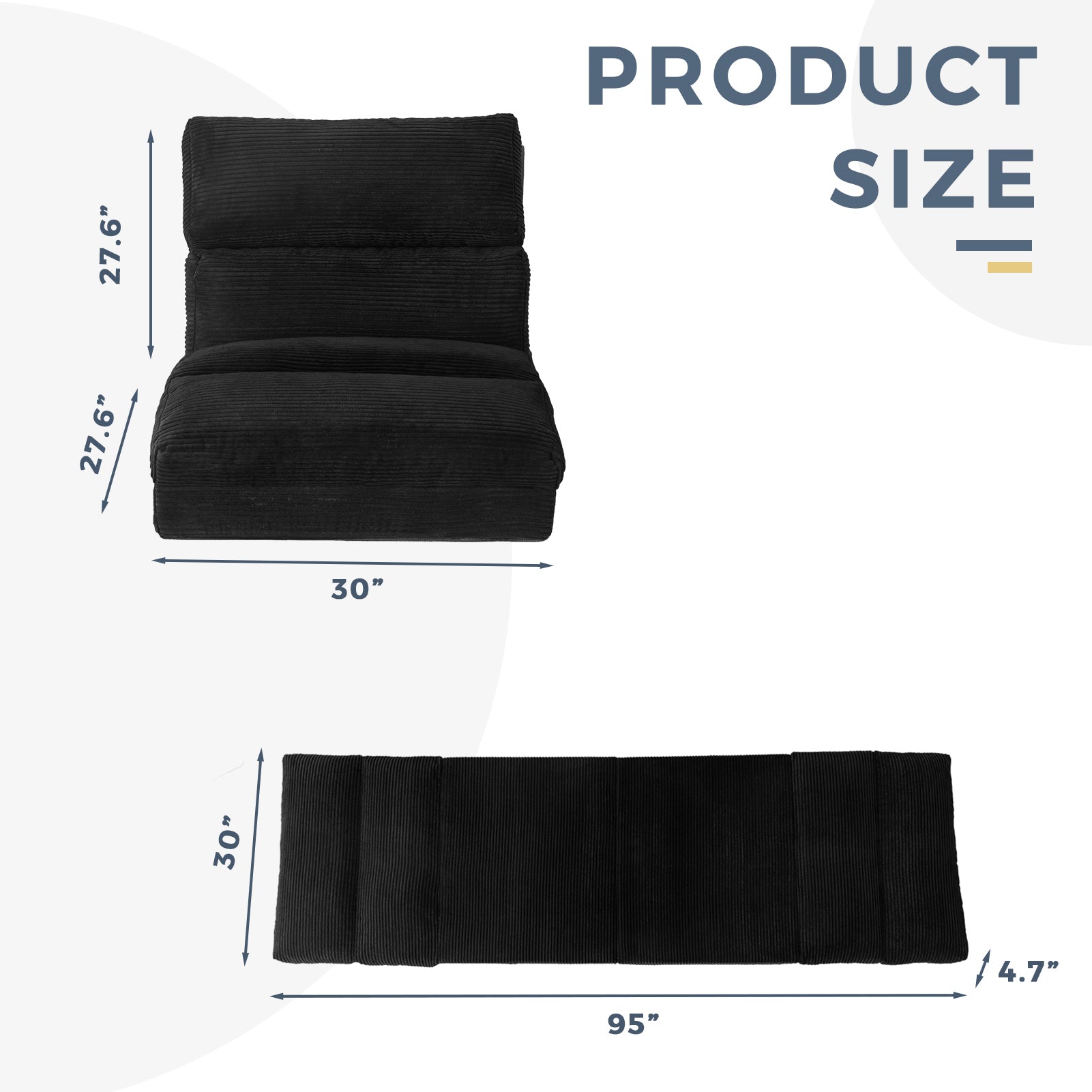 MAXYOYO Extra Wide Corduroy Bean Bag Folding Sofa Bed - Convertible Floor Mattress for Living Room, Bedroom & Guest Room (Black)