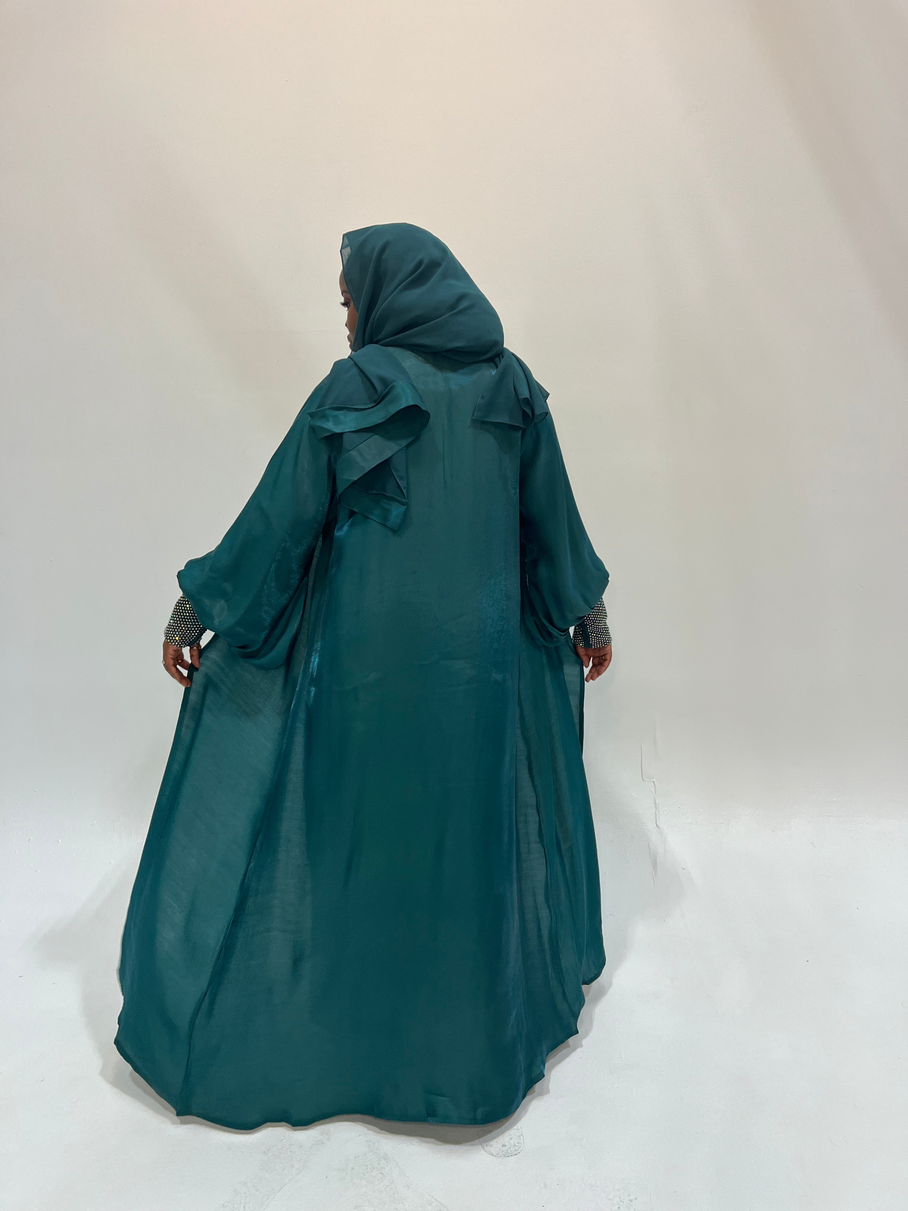 Naomi 3-Piece Abaya Set in Green - Modest Islamic Prayer Dress for Women - Perfect for Prayer, Mosque, and Special Occasions