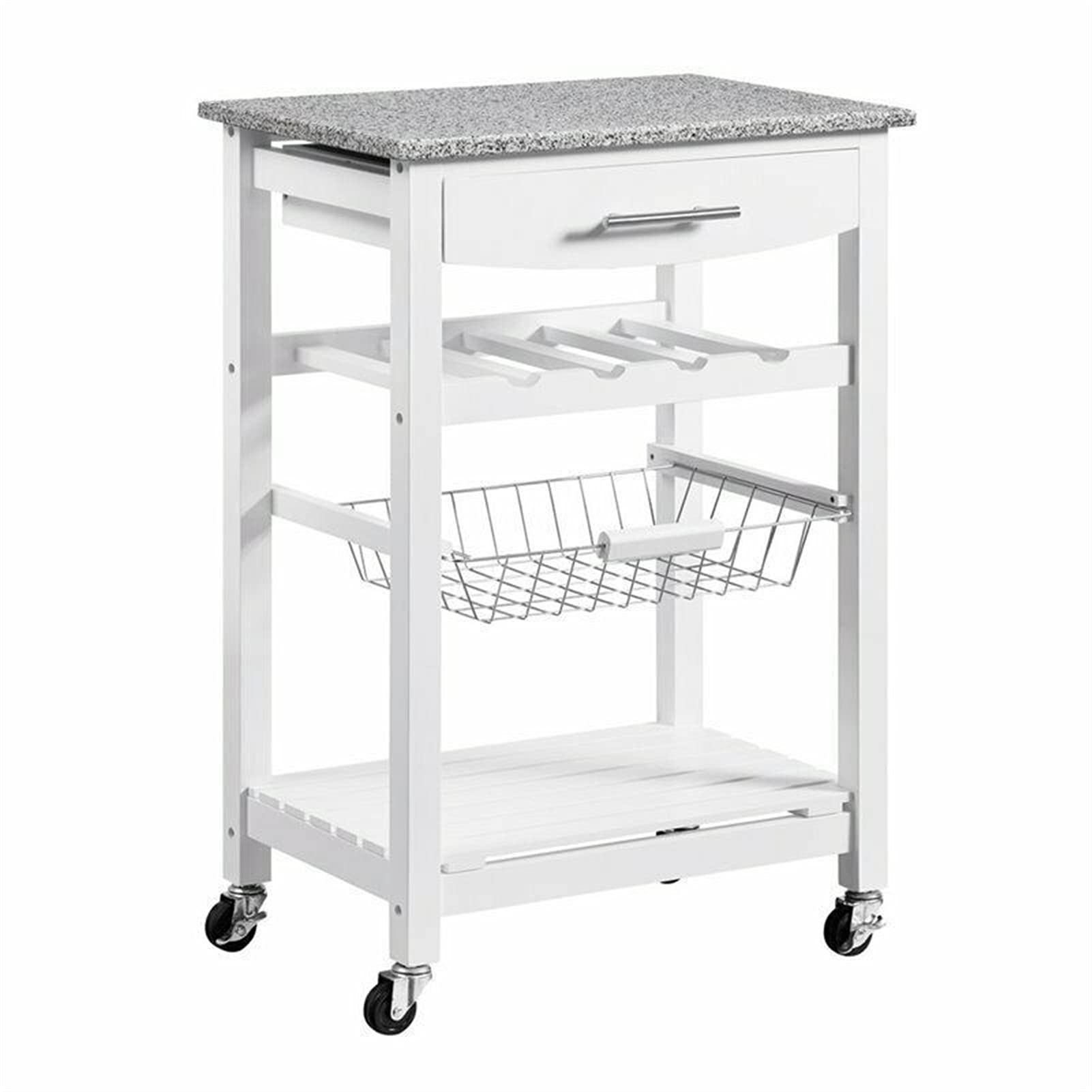 White Granite Top Kitchen Island Cart with Storage - ADHW Kitchen Island Furniture for Small Spaces, Breakfast Bar, Prep Station & Extra Counter Space